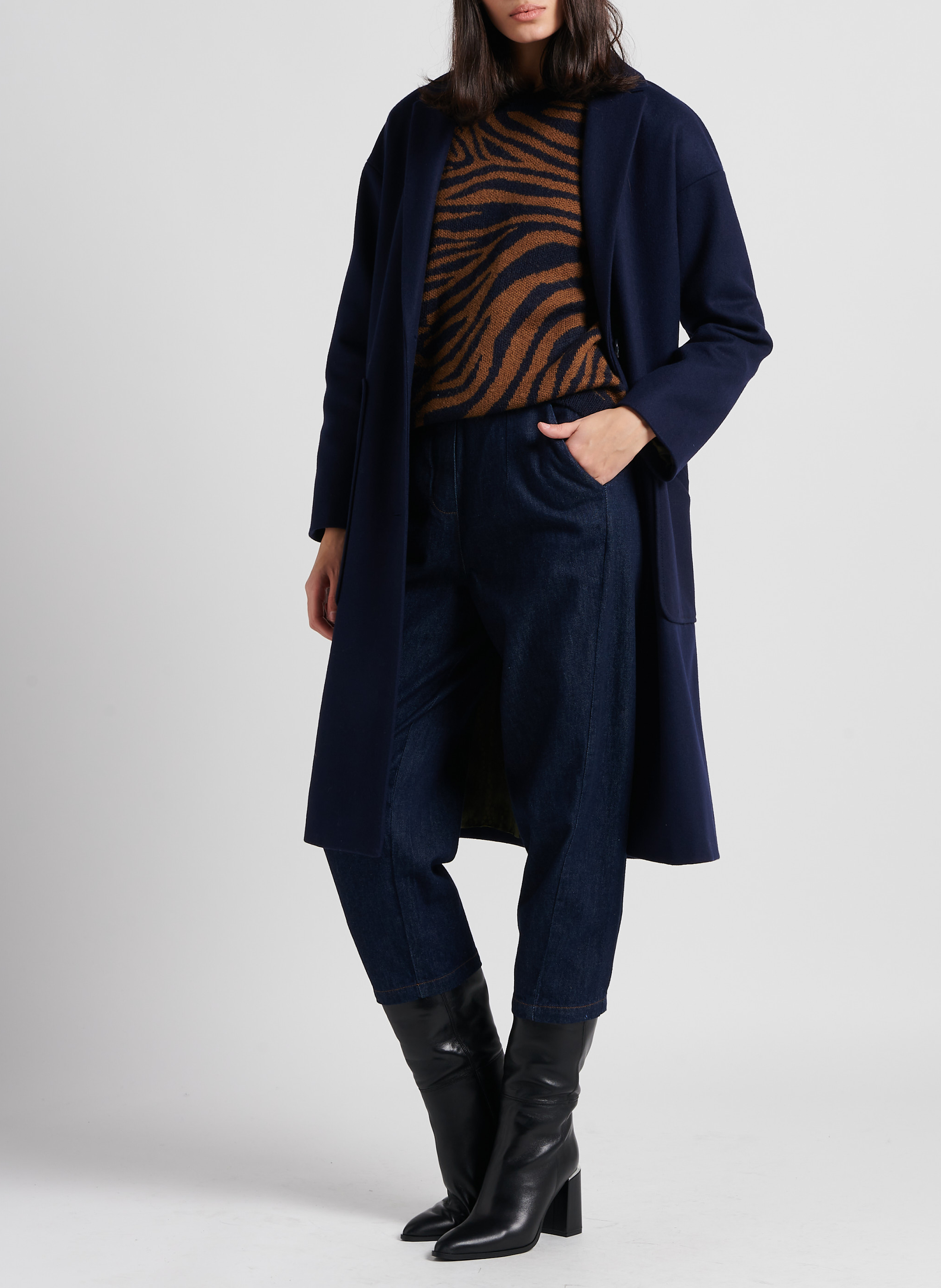 Pantalon large taille haute en coton HUMILITY Bleu