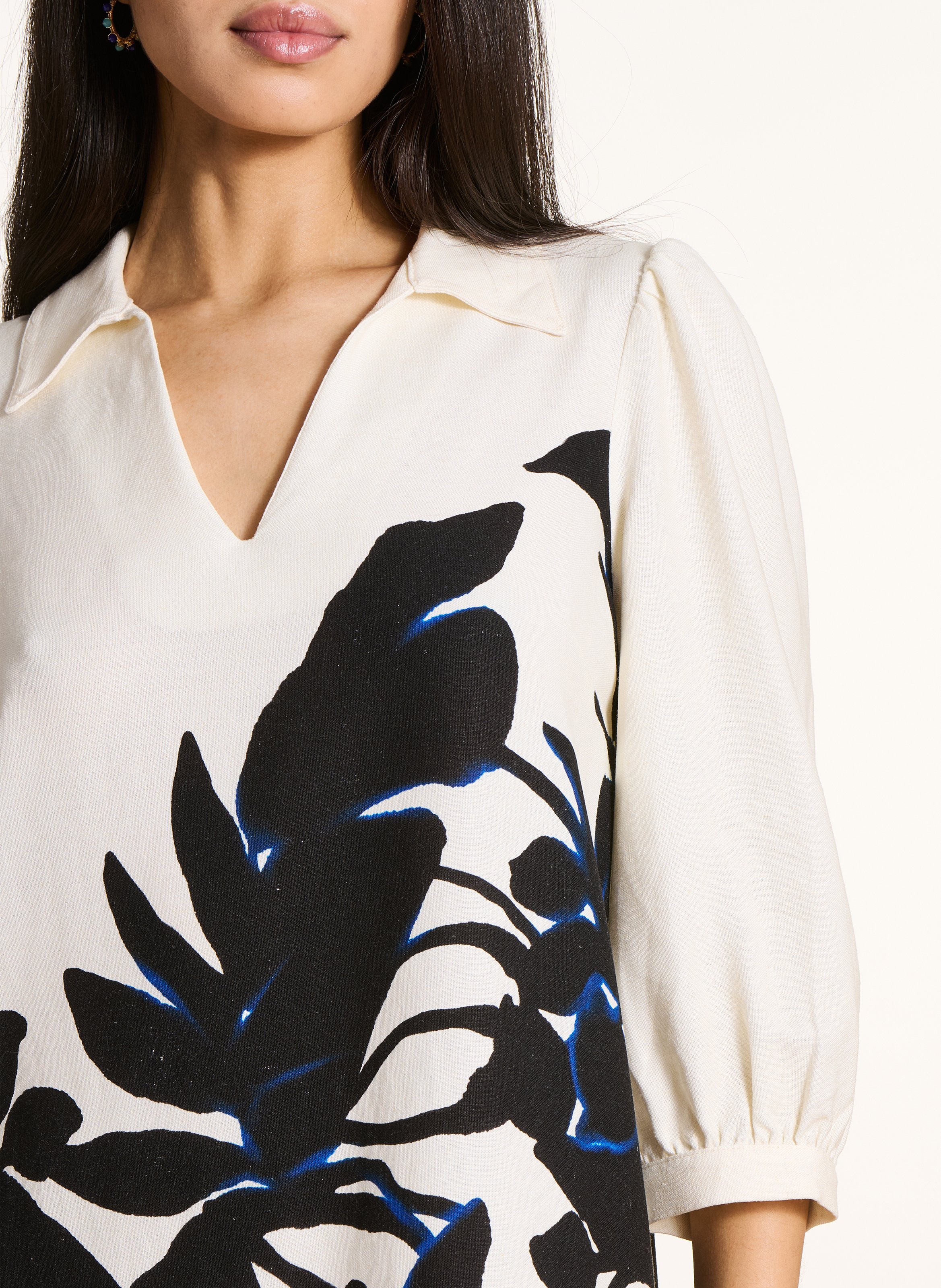 Robe courte col tunisien imprimé LA FEE MARABOUTEE Noir