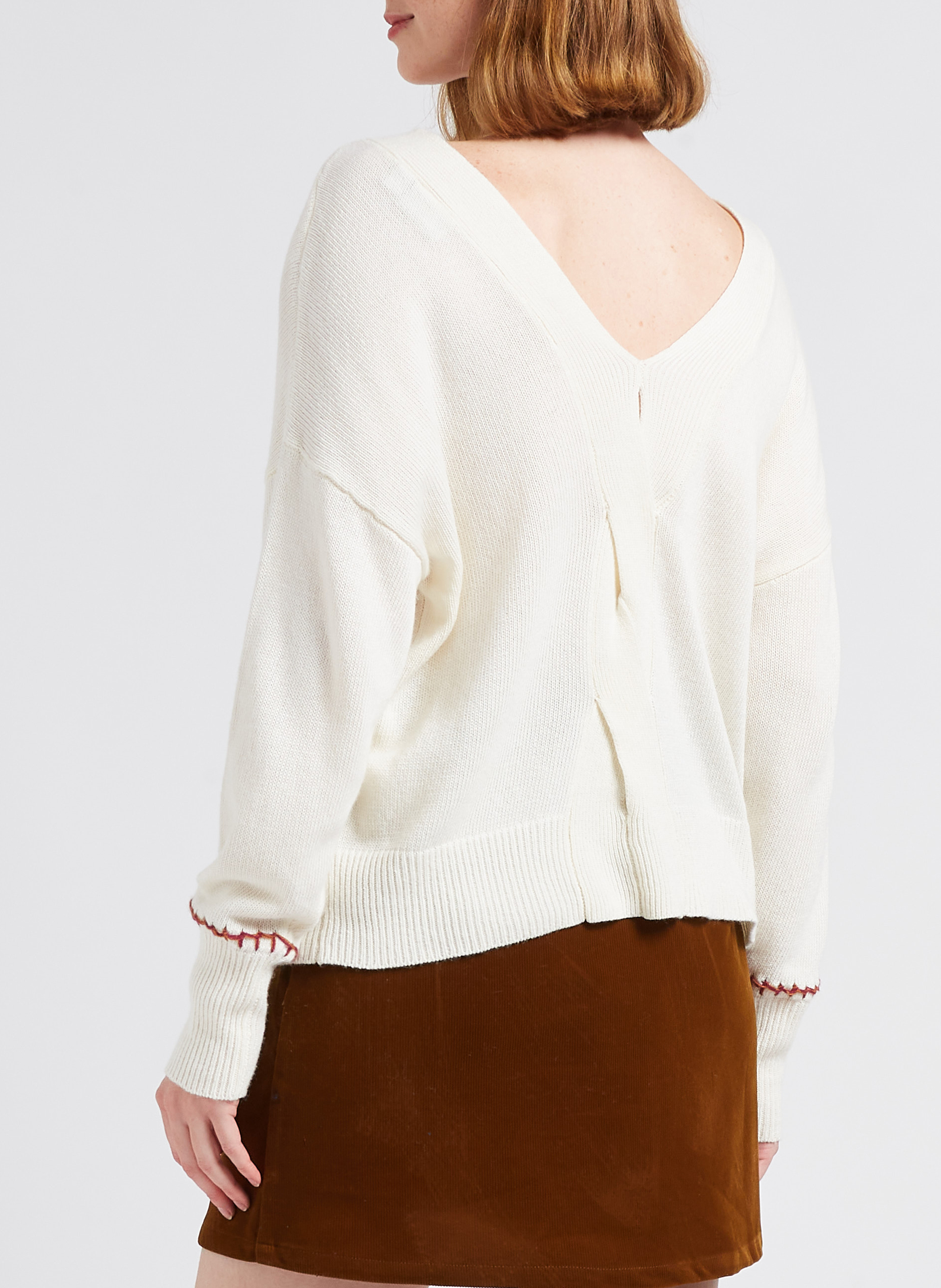 Pull ample à décolleté en V VILA Beige