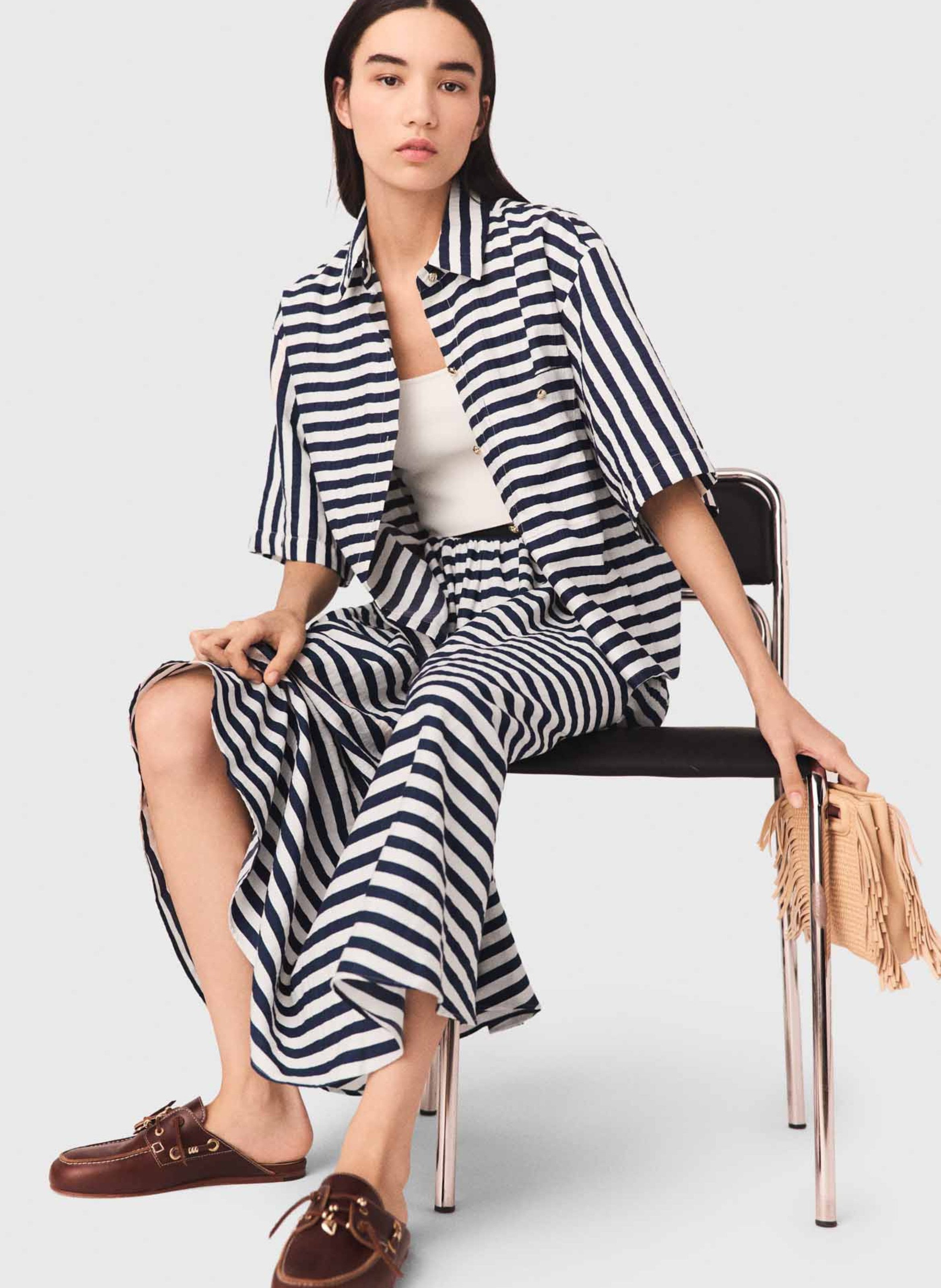 Striped flared midi skirt MAJE White