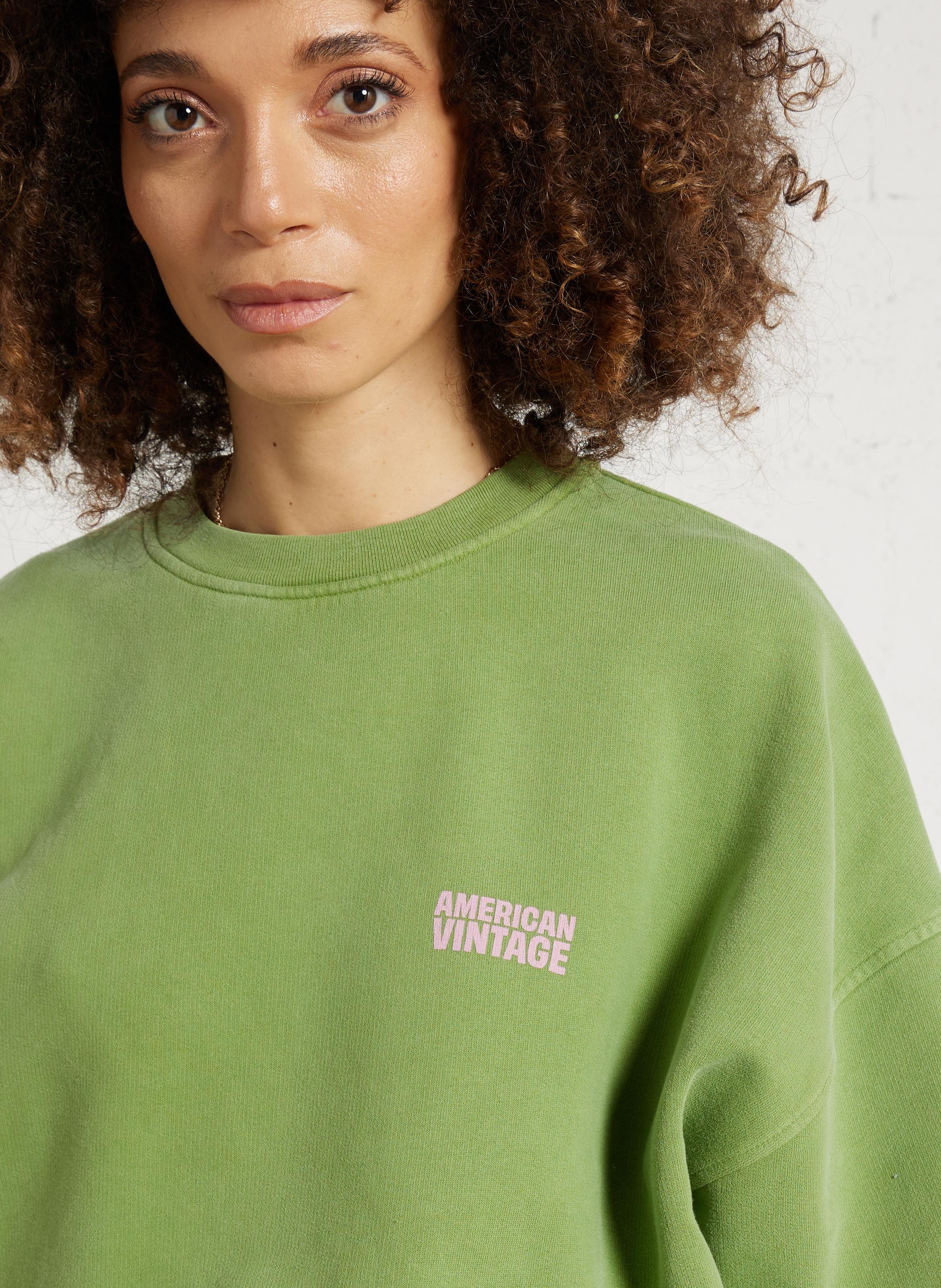 Weit geschnittenes Rundhals-Sweatshirt aus Baumwolle mit Siebdruck AMERICAN VINTAGE Grun