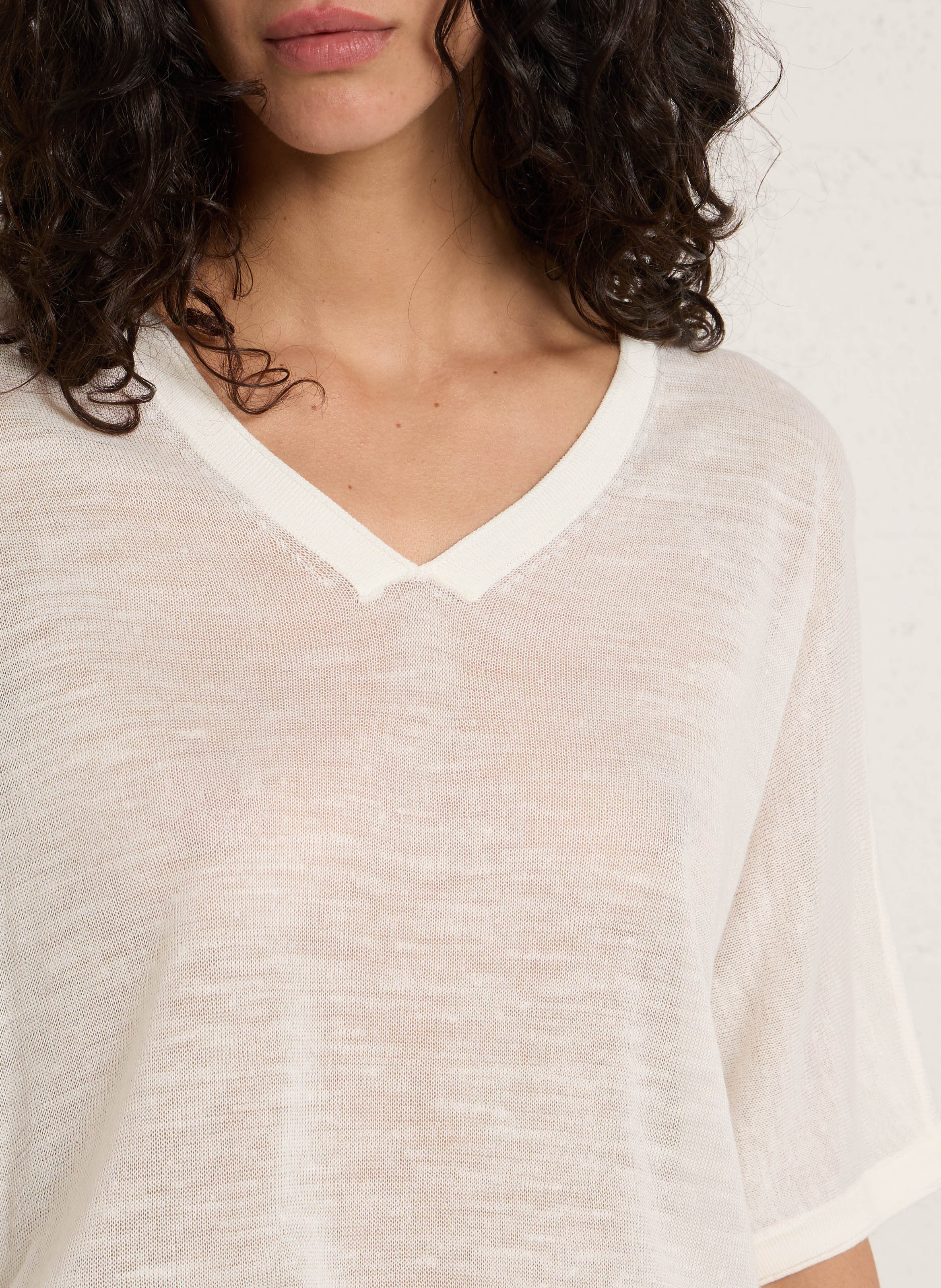 Pull ample col V en maille fine IMPERIAL Blanc