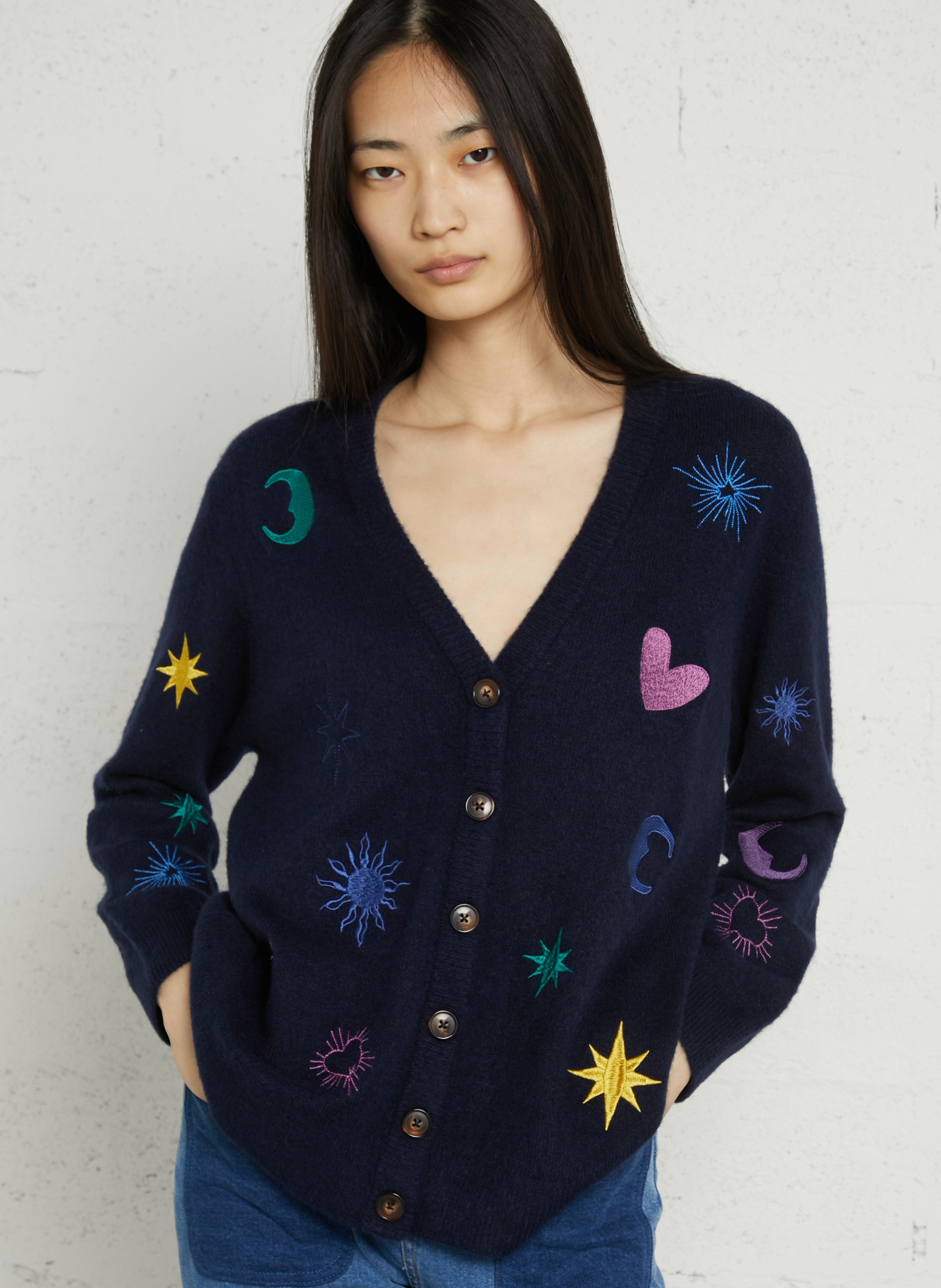 Gilet long oversize col V LA PETITE ETOILE Bleu