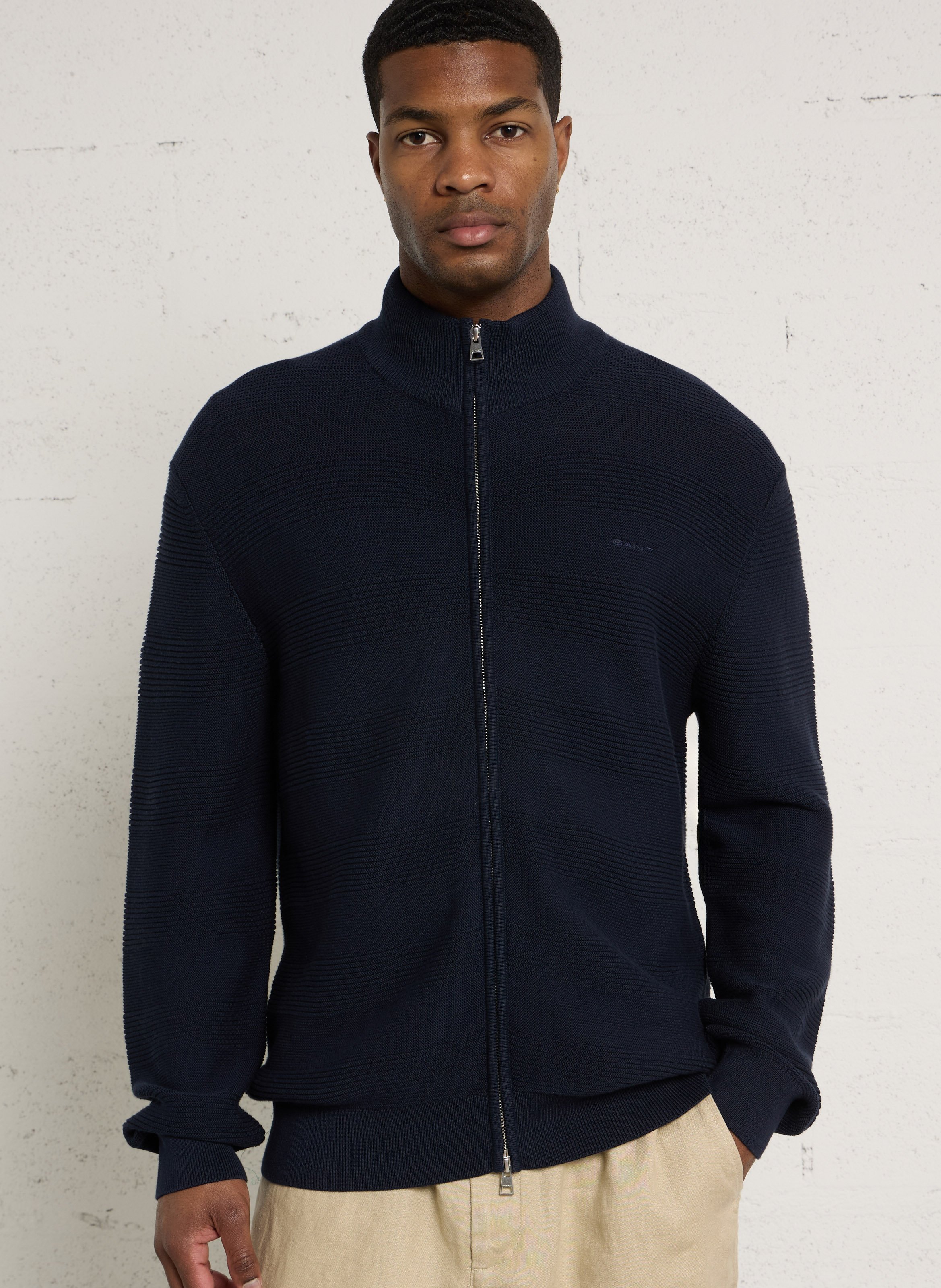 Gilet droit en coton bio et coton GANT Bleu