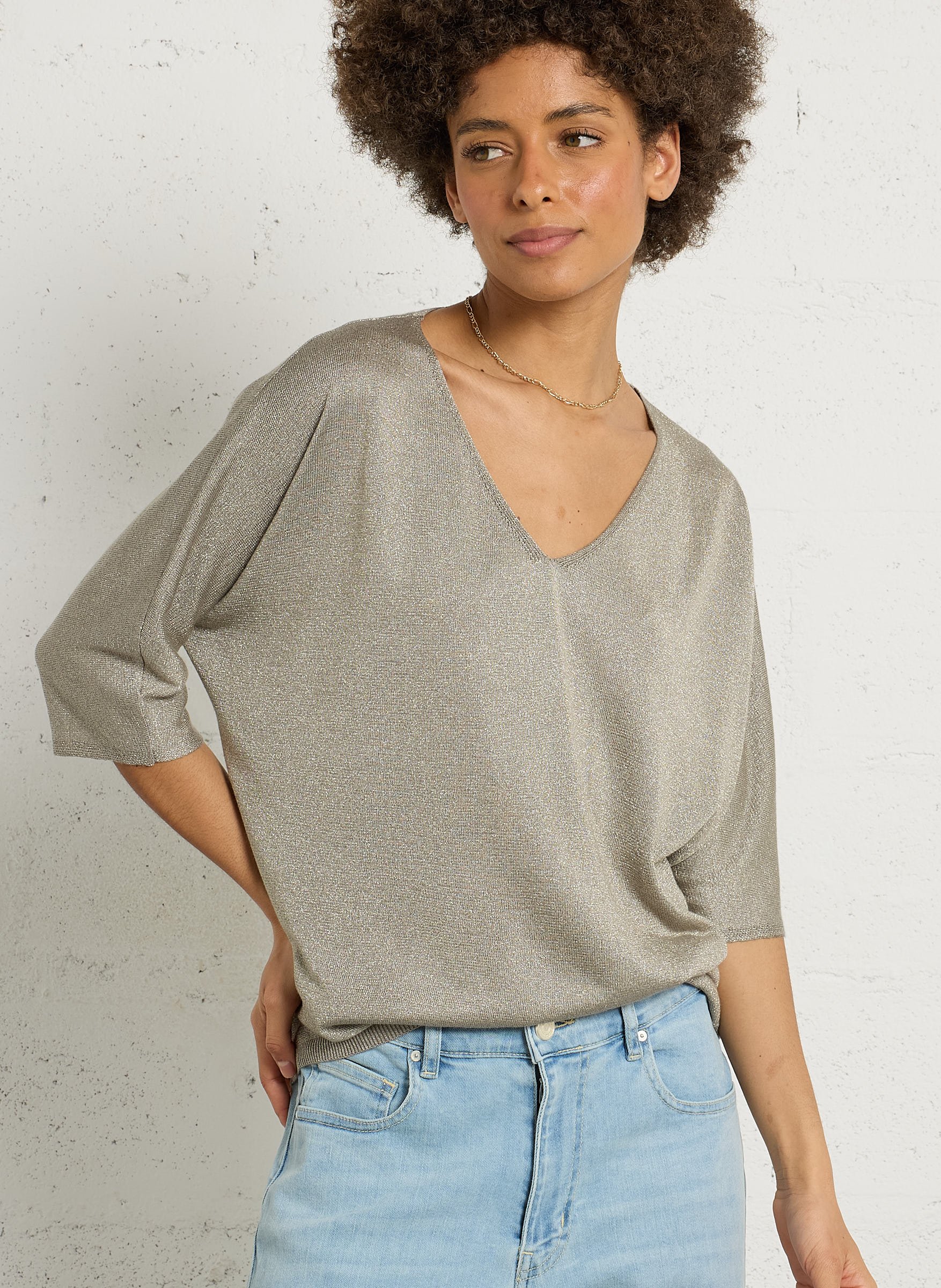 Oversized V-hals trui met pailletten SUD EXPRESS