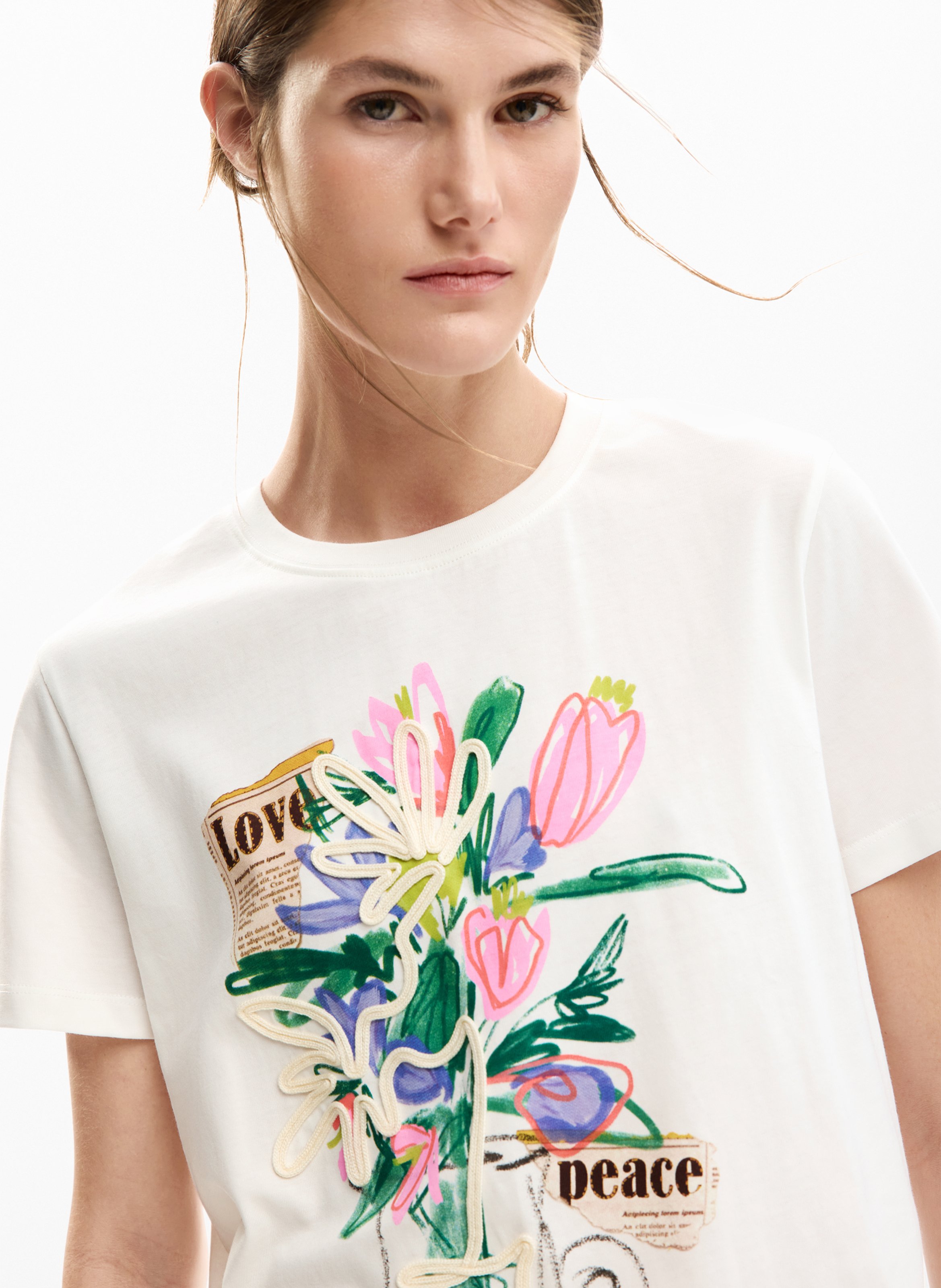 Bedrucktes T-Shirt mit geradem Schnitt vorne DESIGUAL Weiss