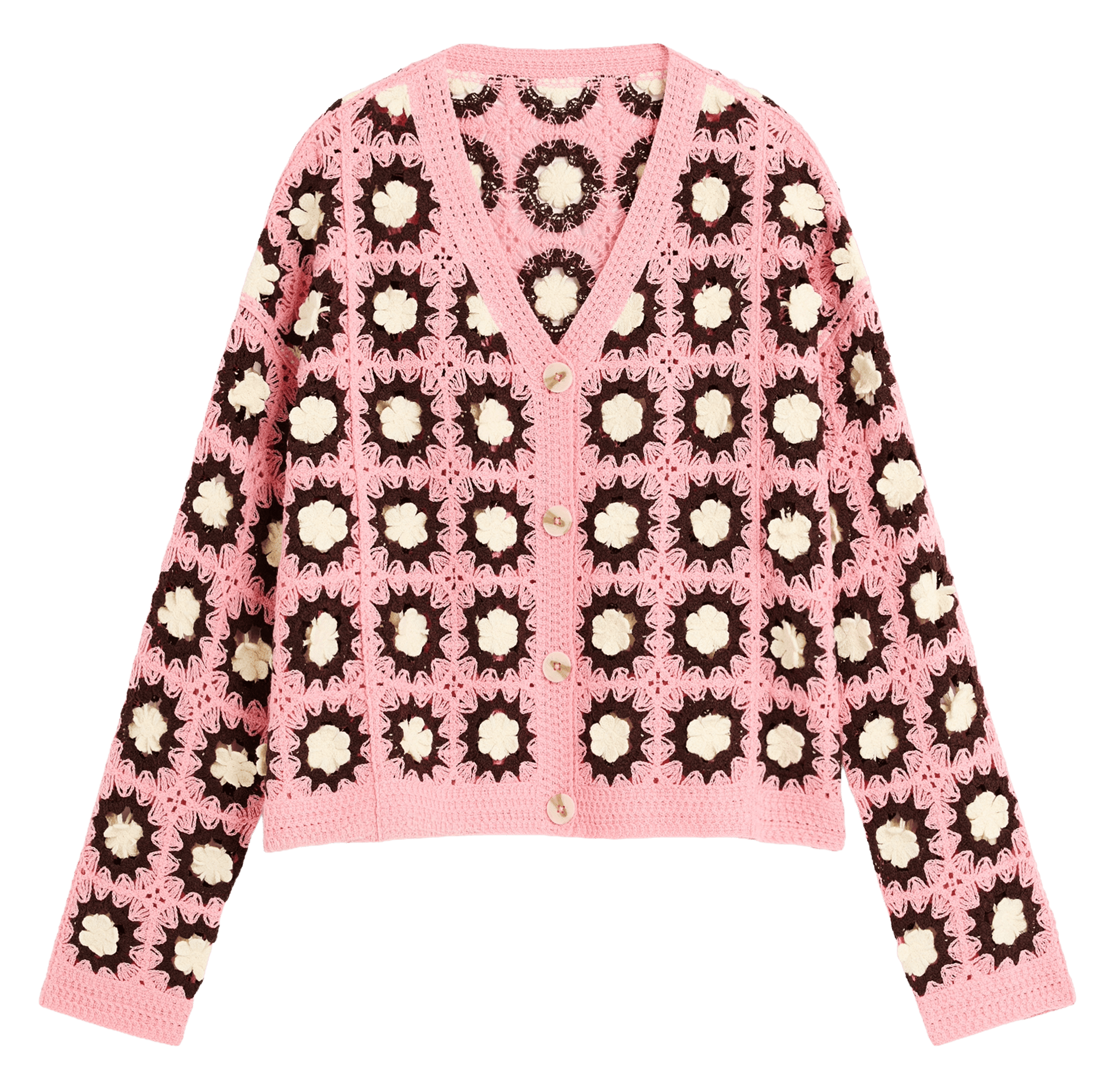 Cardigan col V boutonné en crochet DESIGUAL Rouge