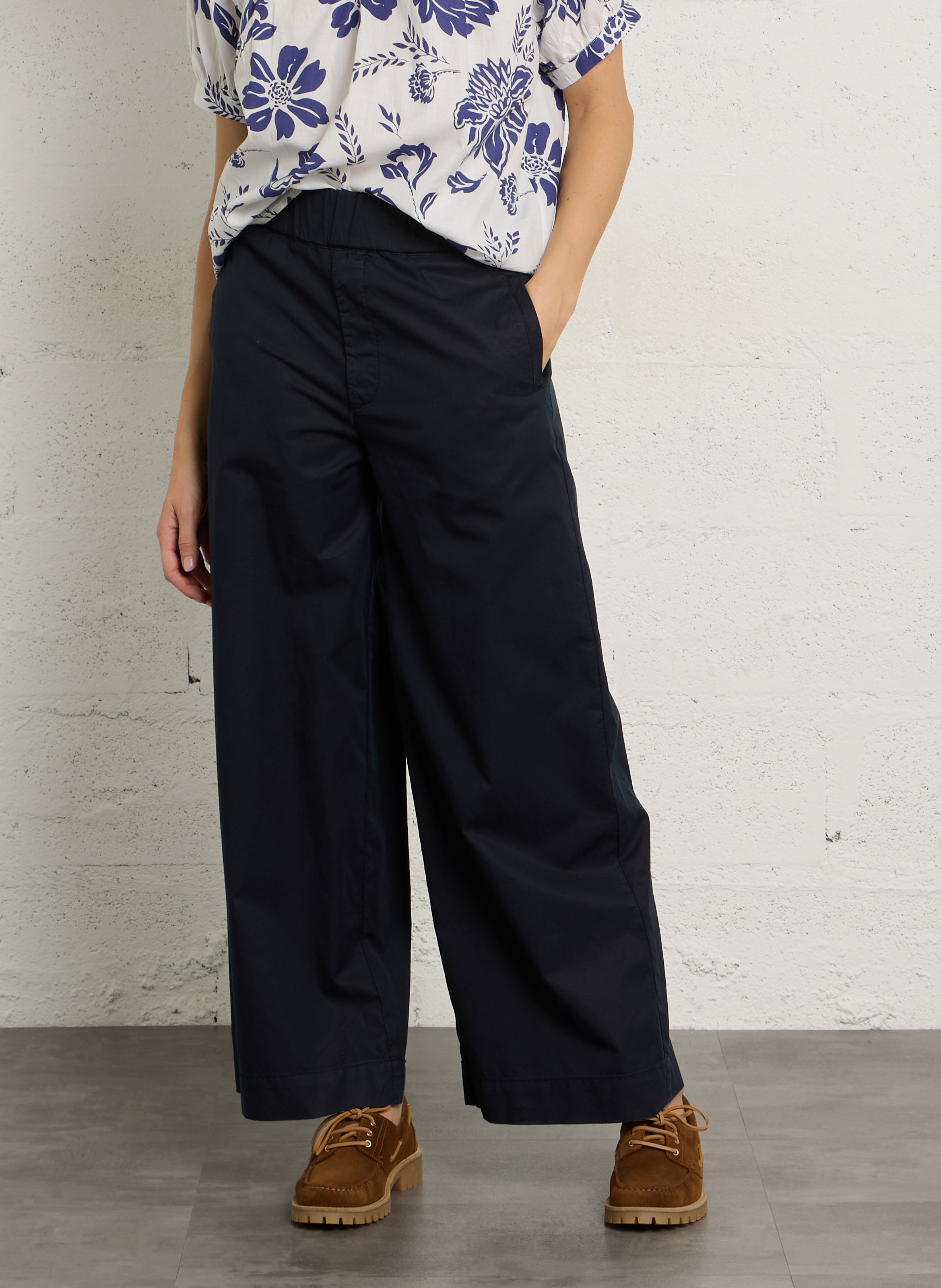 Weite Hose aus Baumwoll-Mix mit hohem Bund LAB DIP Blau