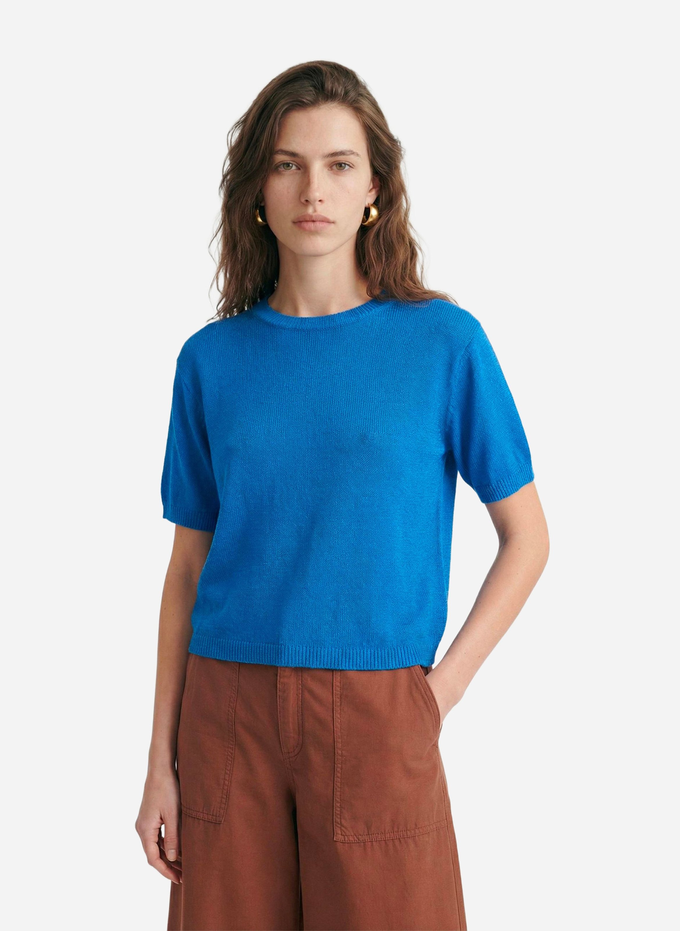 Pull manches courtes en maille fine VANESSA BRUNO Bleu