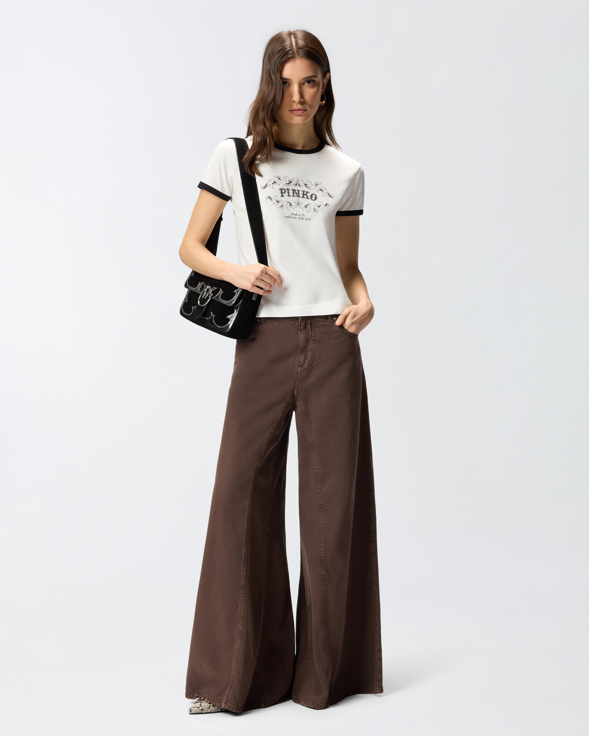 T-shirt à logo imprimé PINKO Rayé