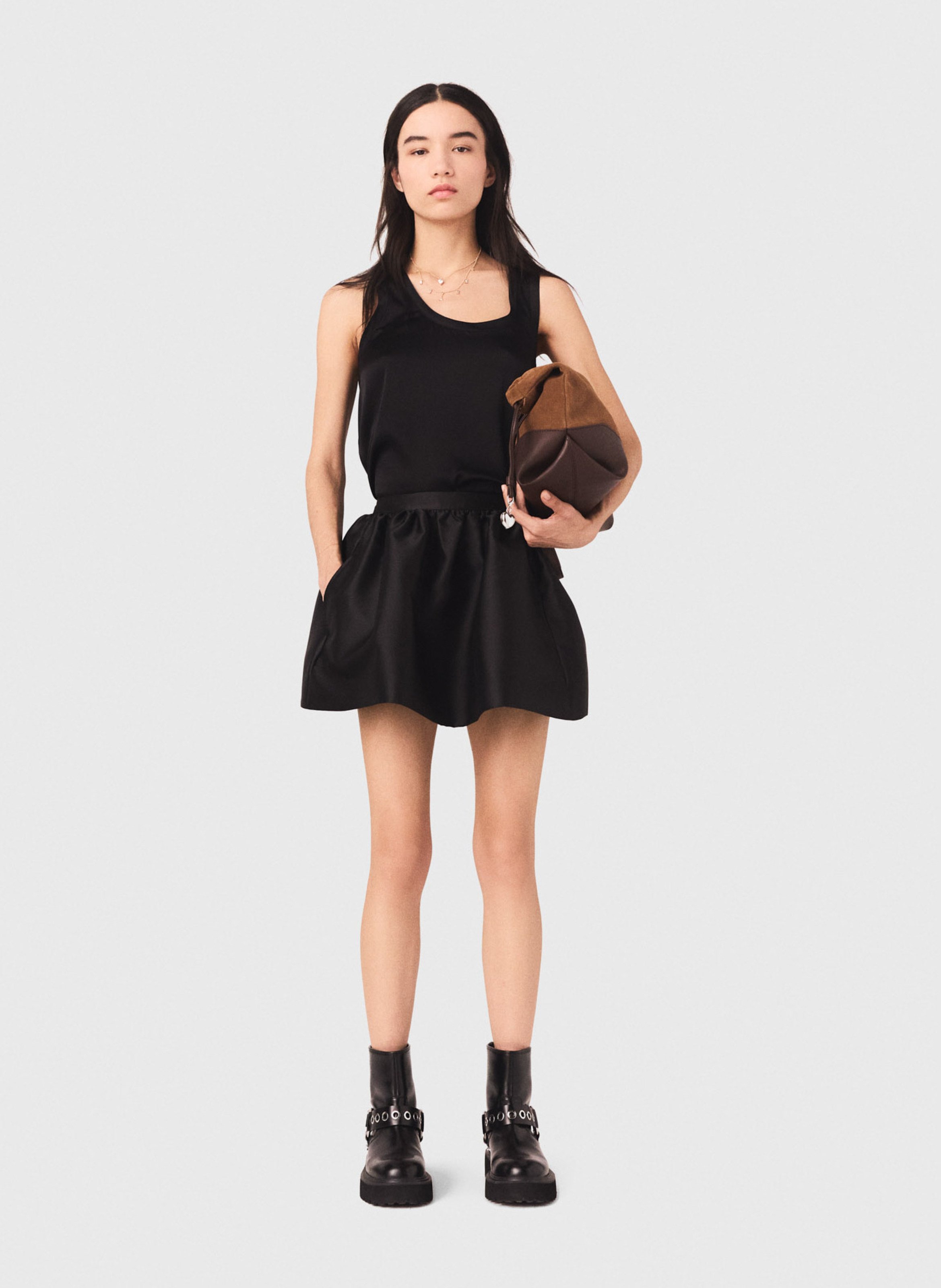 Round neck silk blend tank top MAJE Black