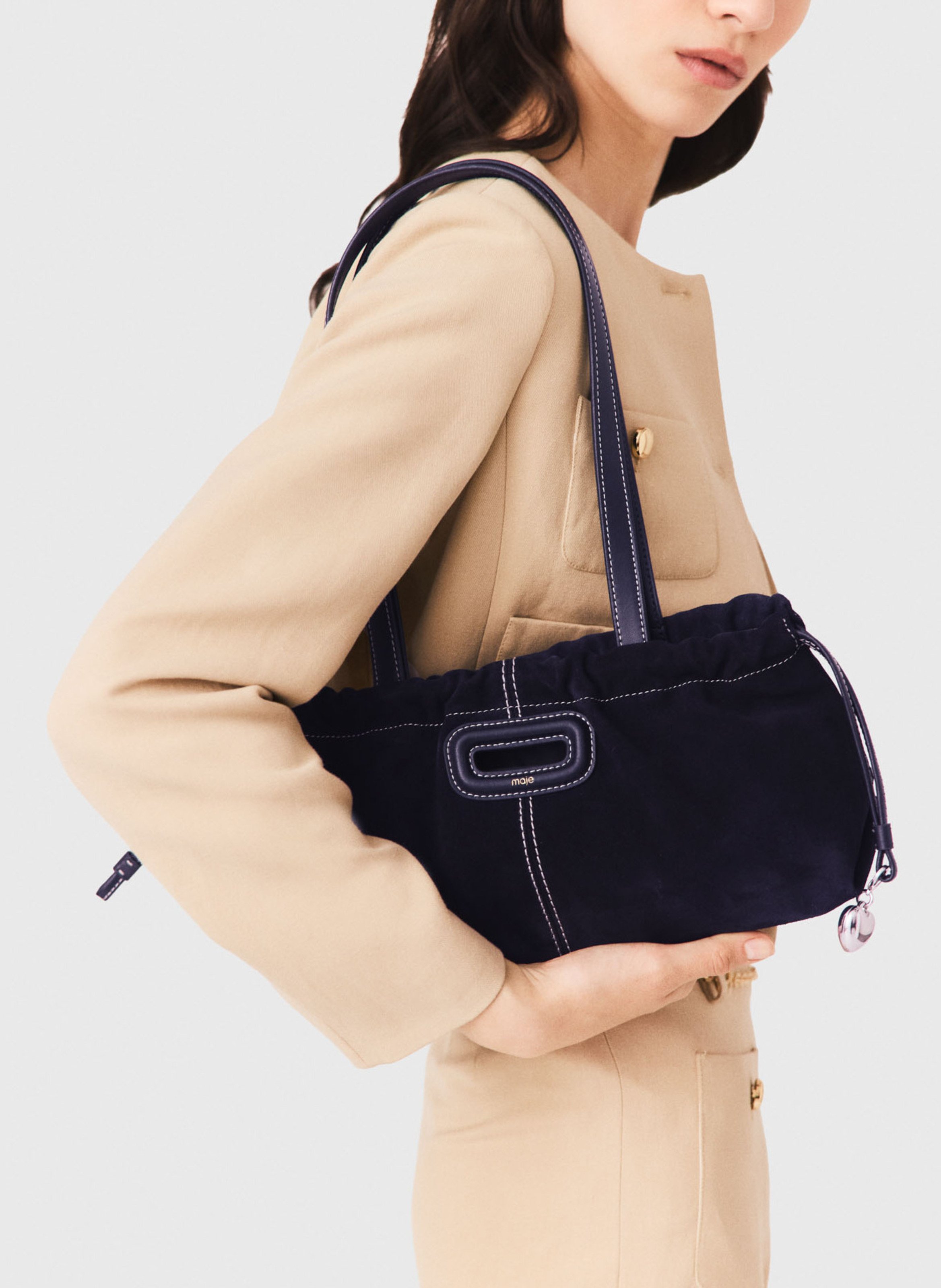 Sac porté épaule en cuir MAJE Bleu