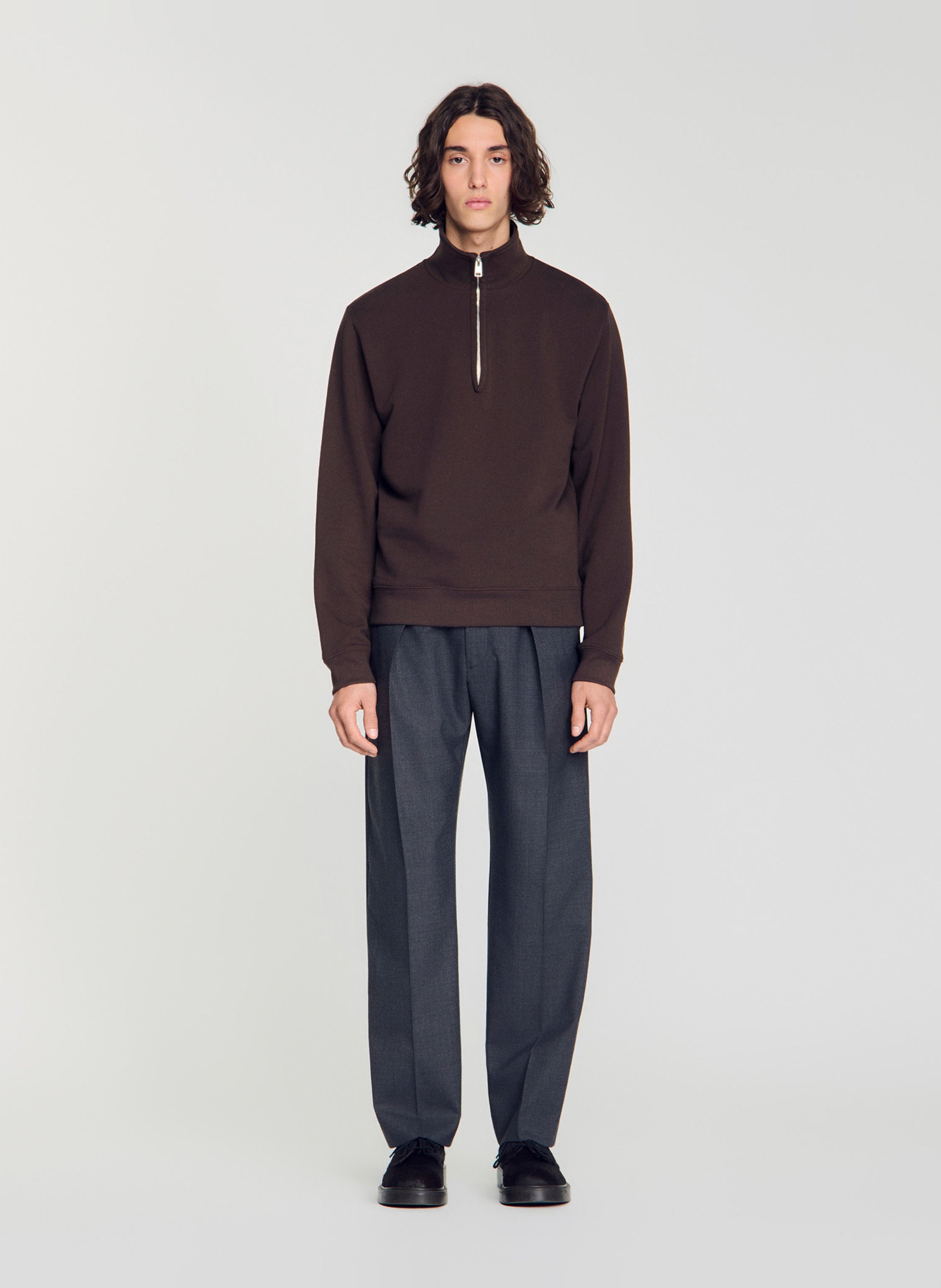 Rechte sweater met opstaande kraag van katoen SANDRO Bruin