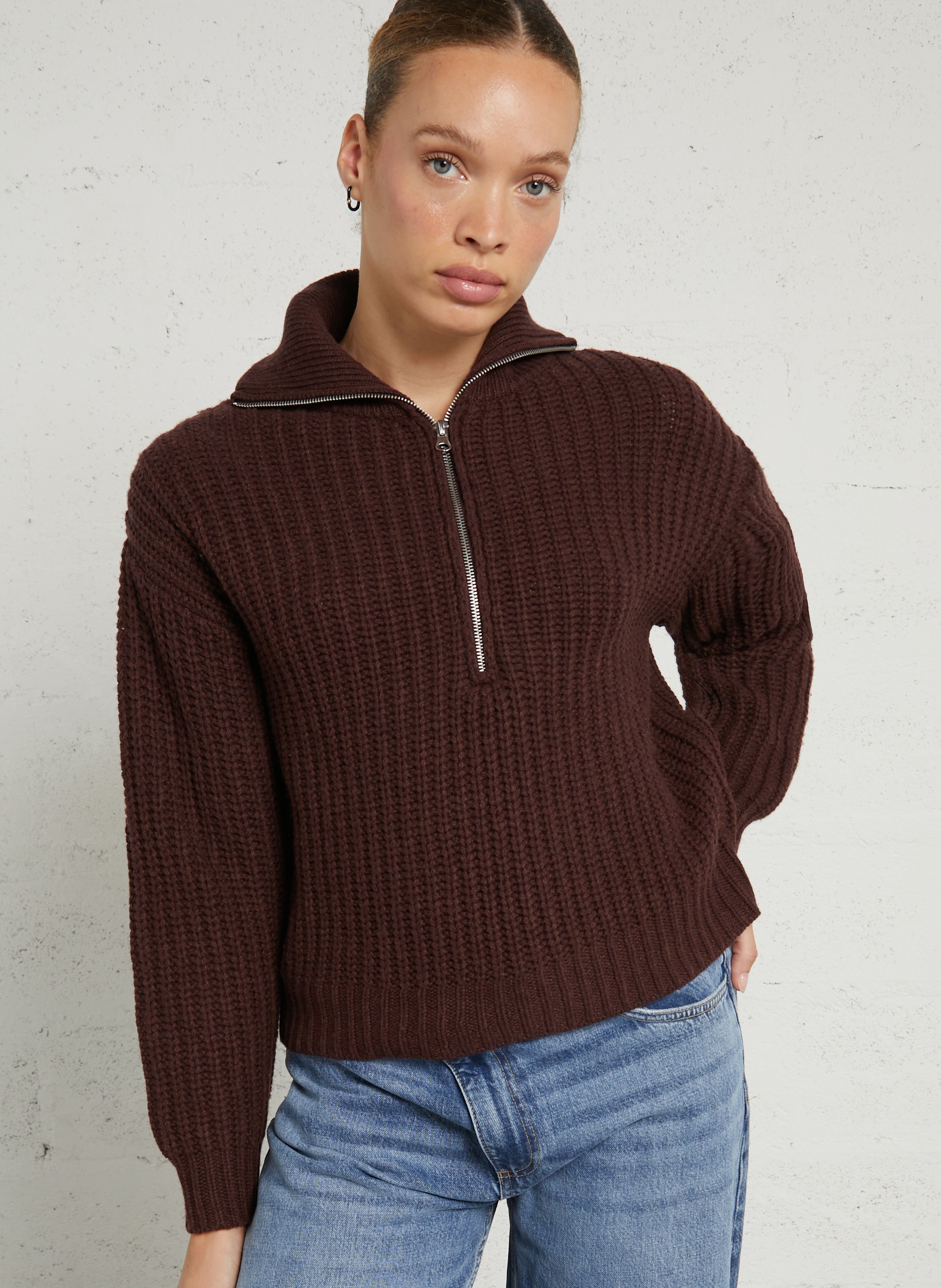Durchgehender Strick-Wollmix-Gilet mit Reißverschluss HARTFORD Braun