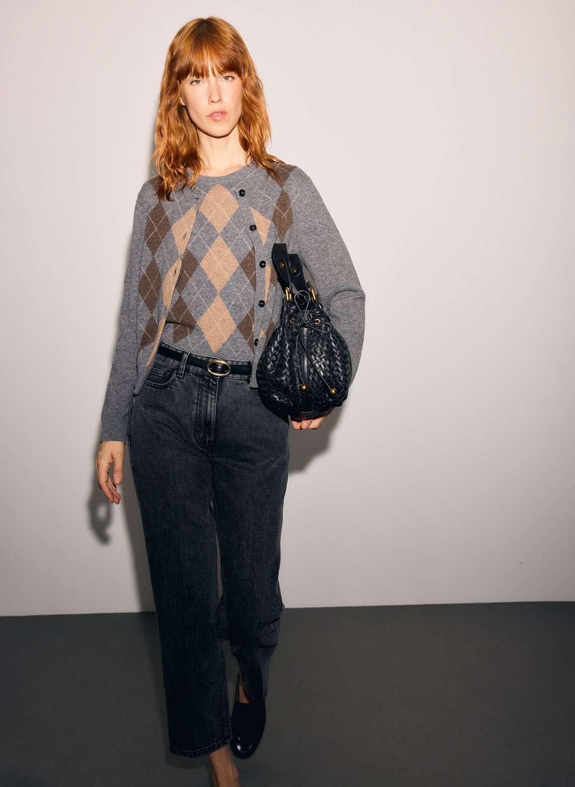 Gilet droit col rond à imprimé en laine GERARD DAREL Gris