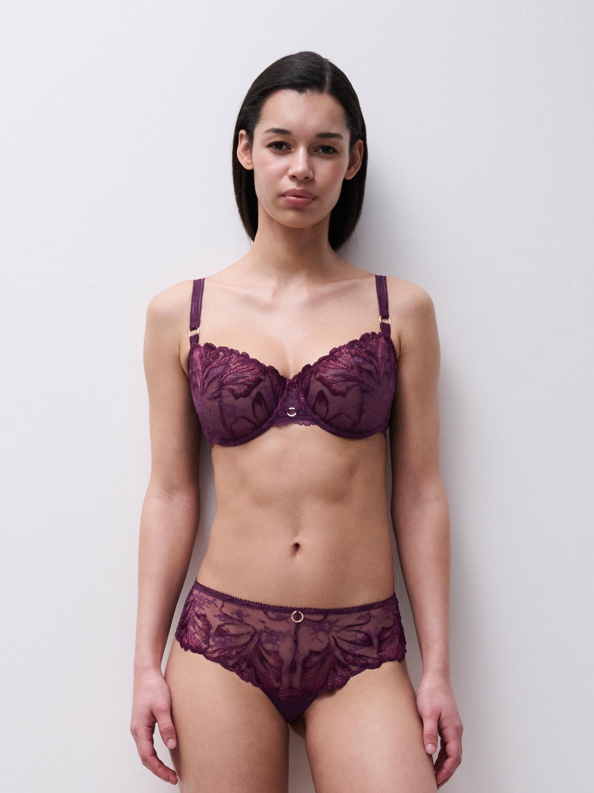 Shorty floral embroidery CHANTELLE Purple