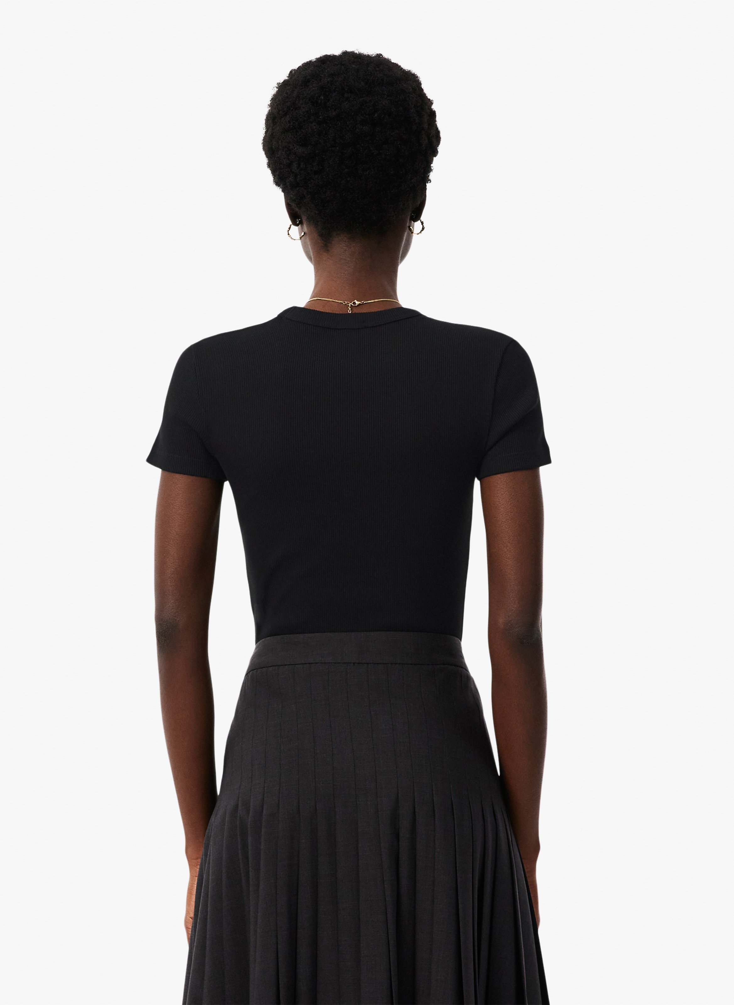 Tee-shirt moulant col rond en coton LACOSTE Noir