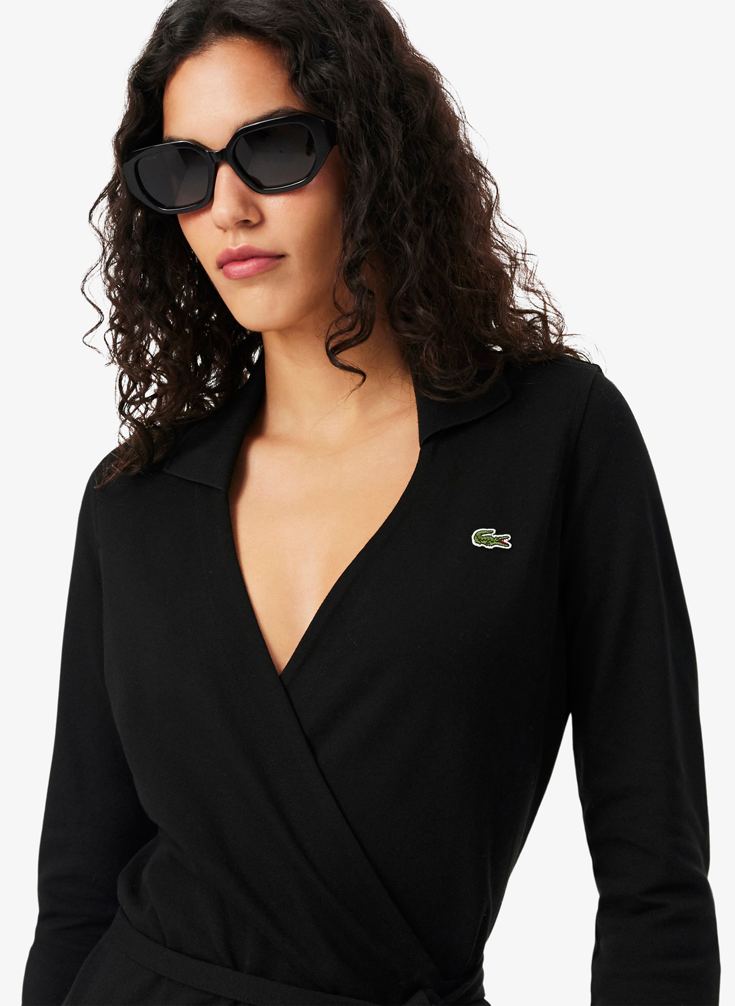 Robe cache-cœur cintrée en coton mélangé LACOSTE Noir