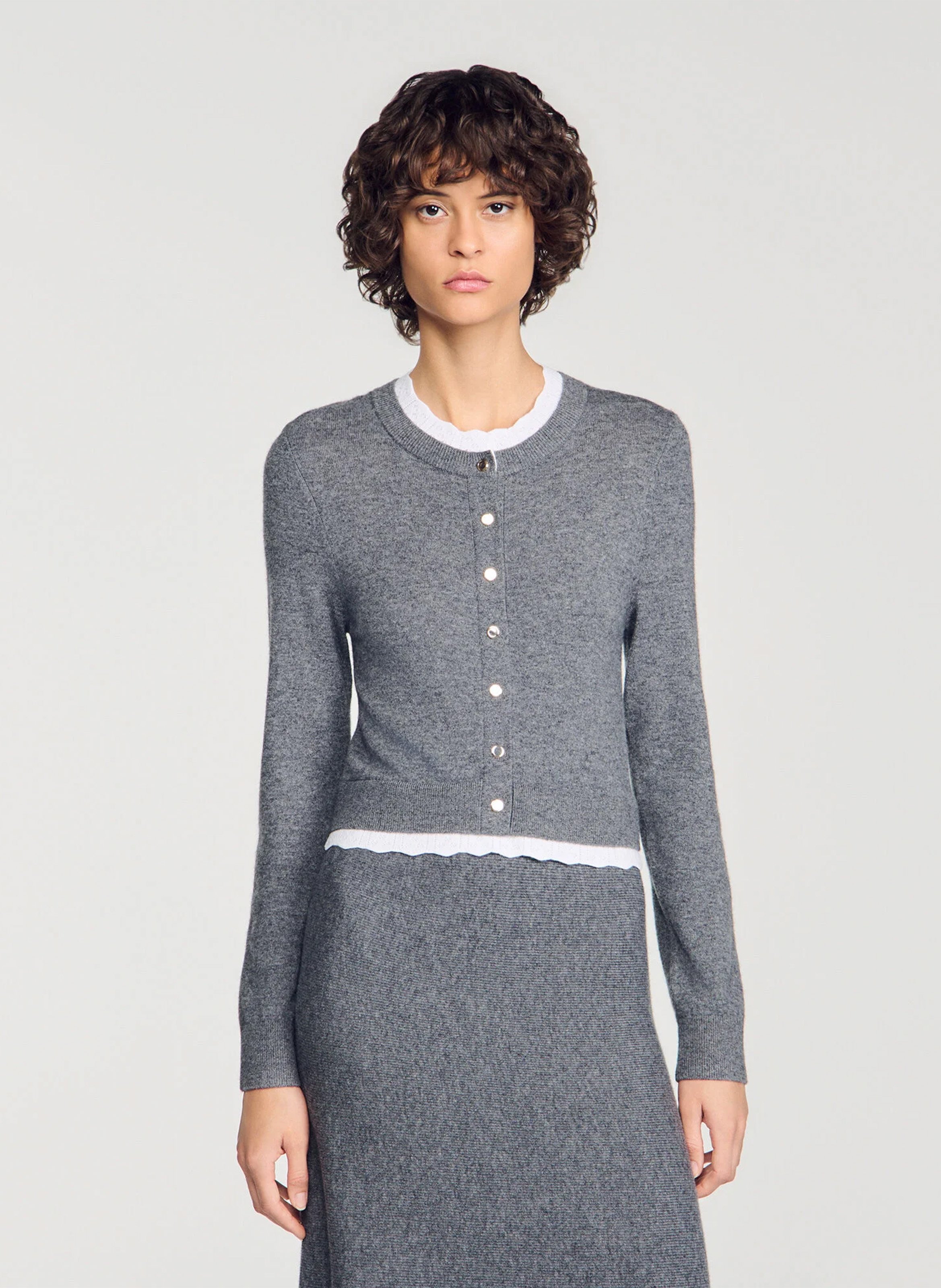 Robe longue évasée en laine et cachemire SANDRO Gris