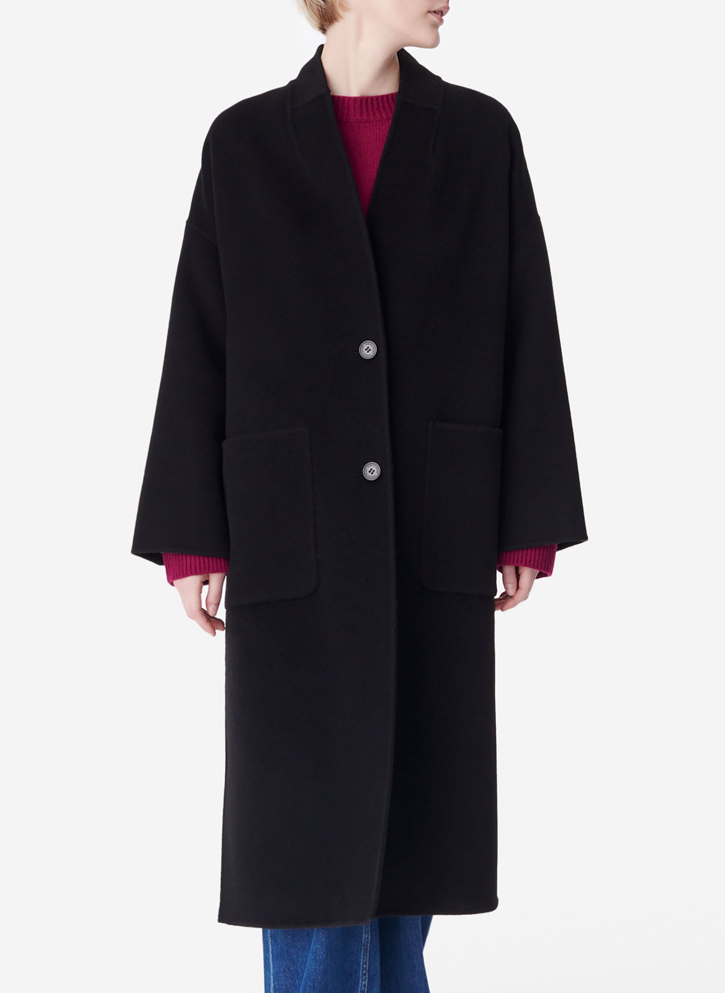 Black High-neck wool-blend coat