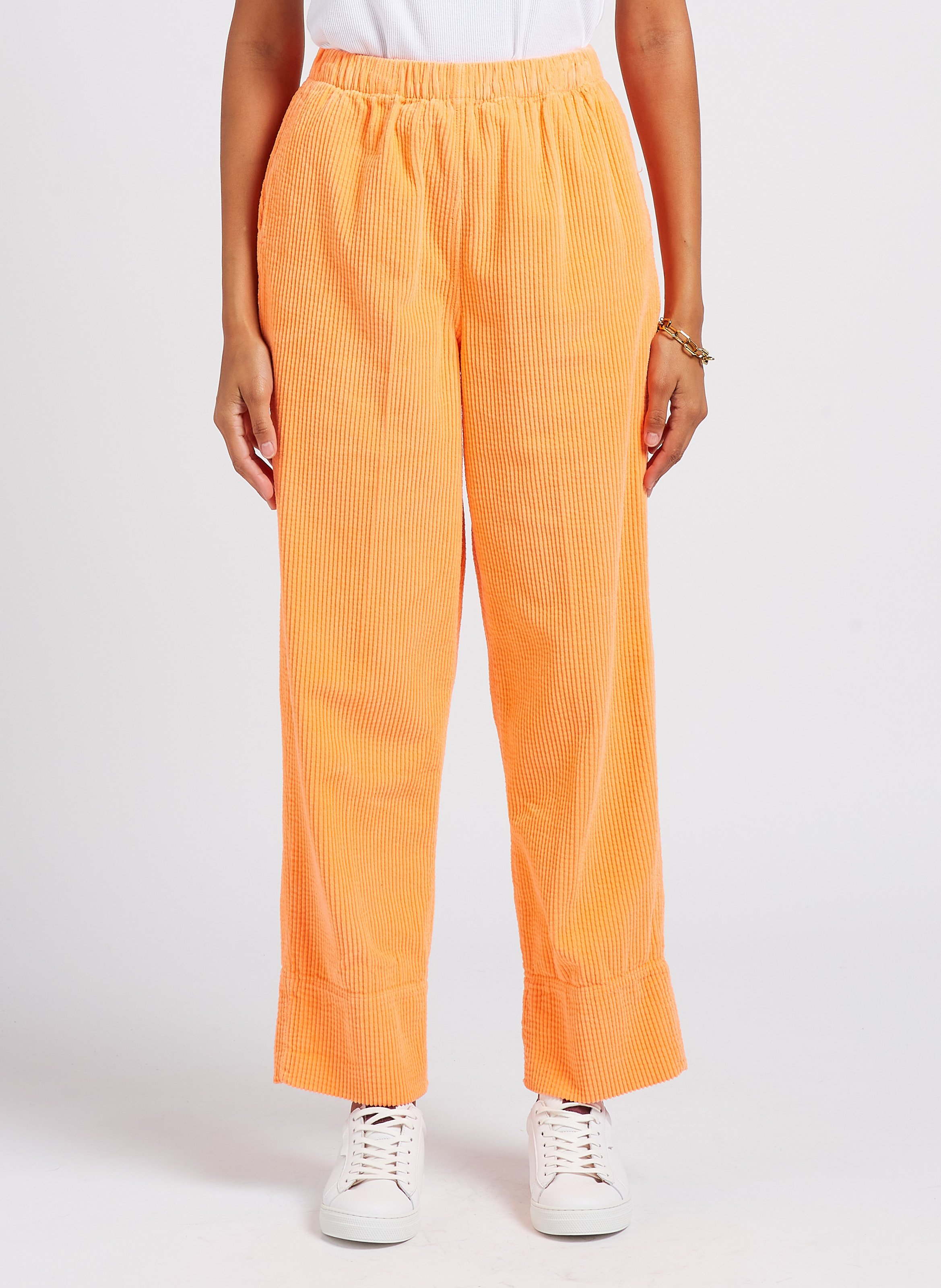 Pantalon Large Taille Haute En Velours C tel Padow Orange Fluo