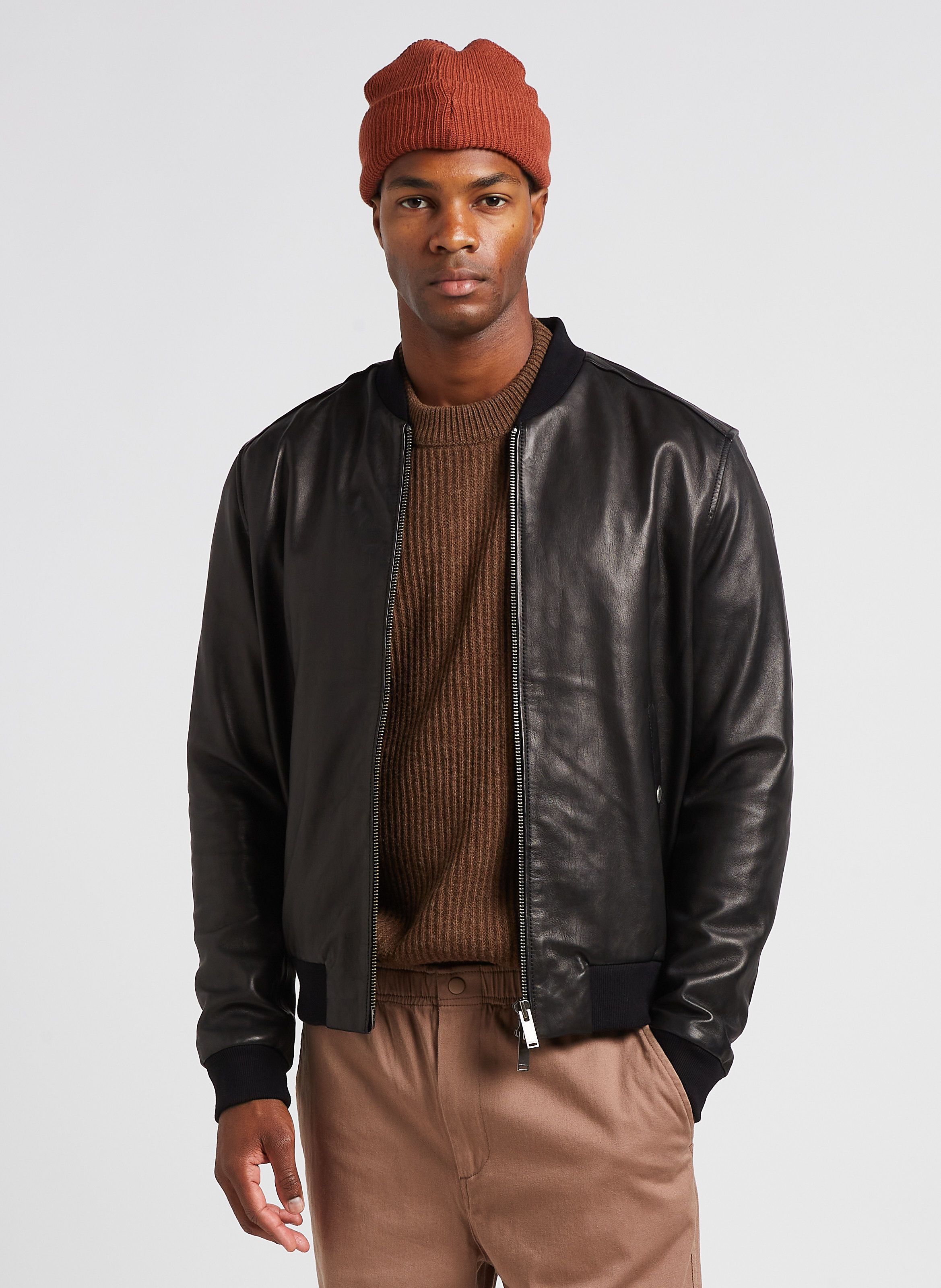 Veste Bomber Droite En Cuir Teddy Noir Chevignon Homme Place