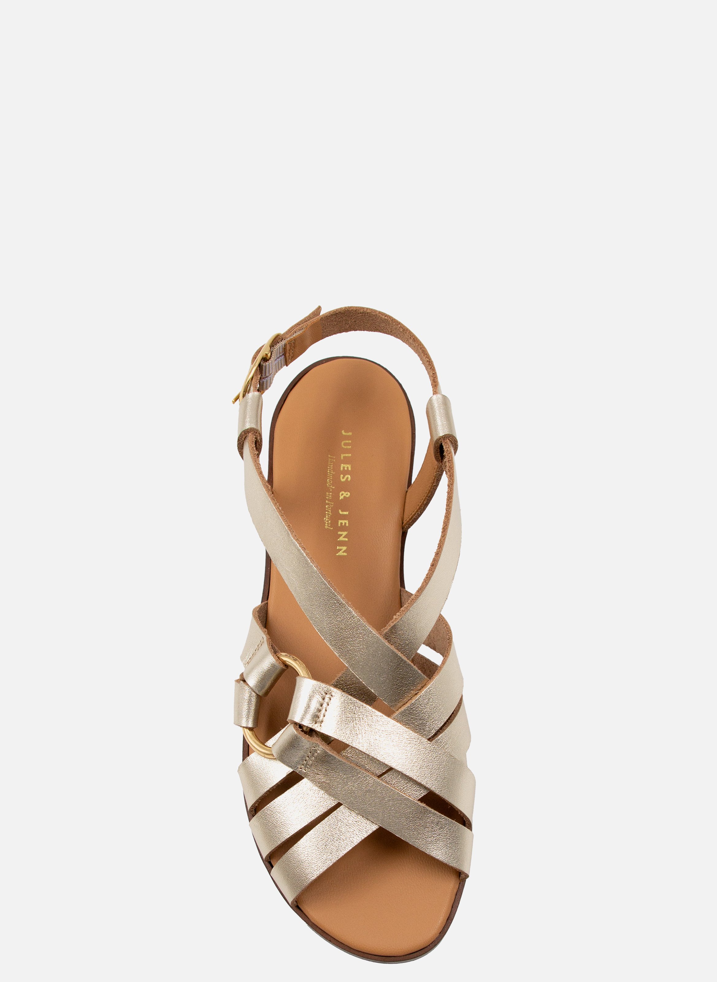 Sandales plates anneau cuir métallisé Doré