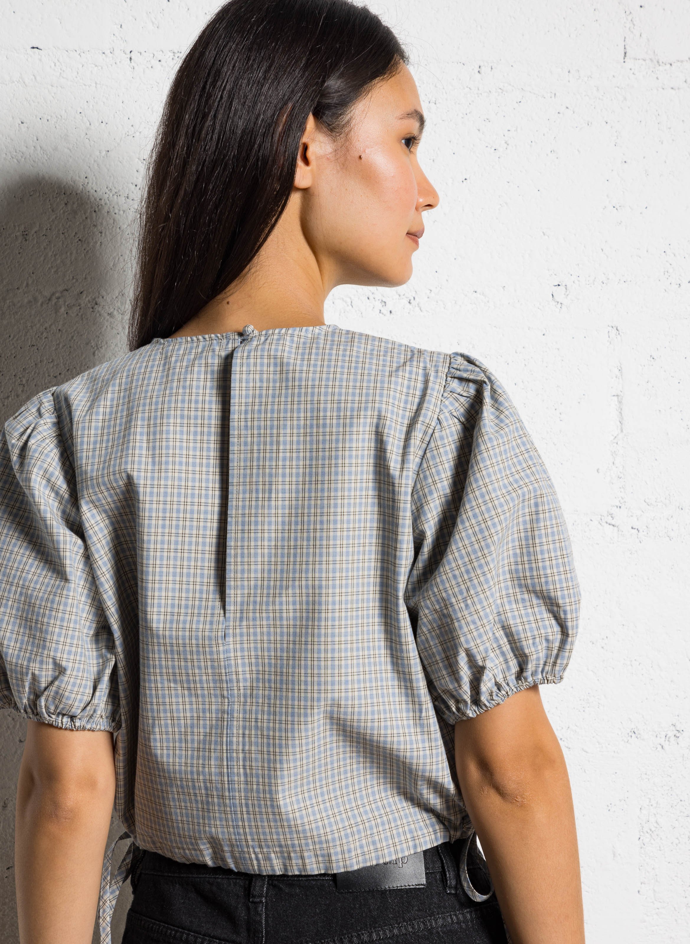 Checked pattern knotted top THE TINY BIG SISTER Blue