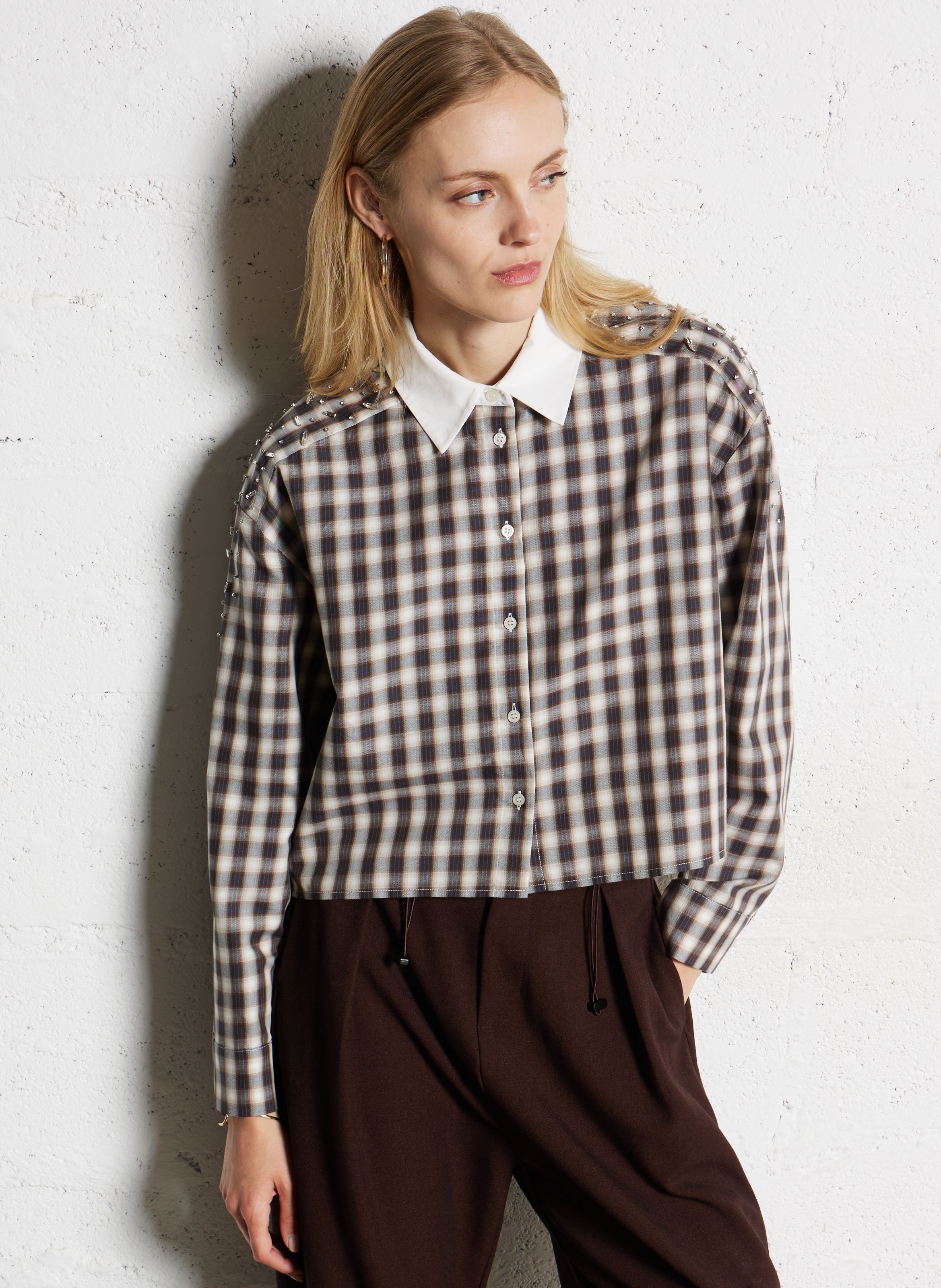 Checked shirt with classic collar SUNCOO Brown