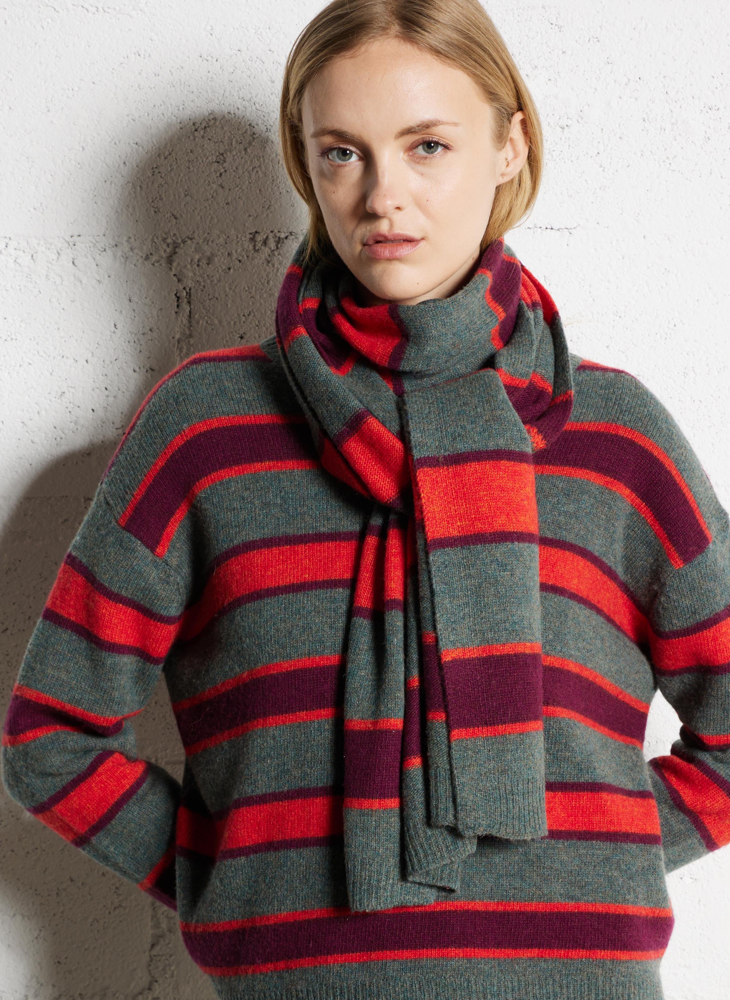 Foulard rayé en laine mélangée NICE THINGS Vert