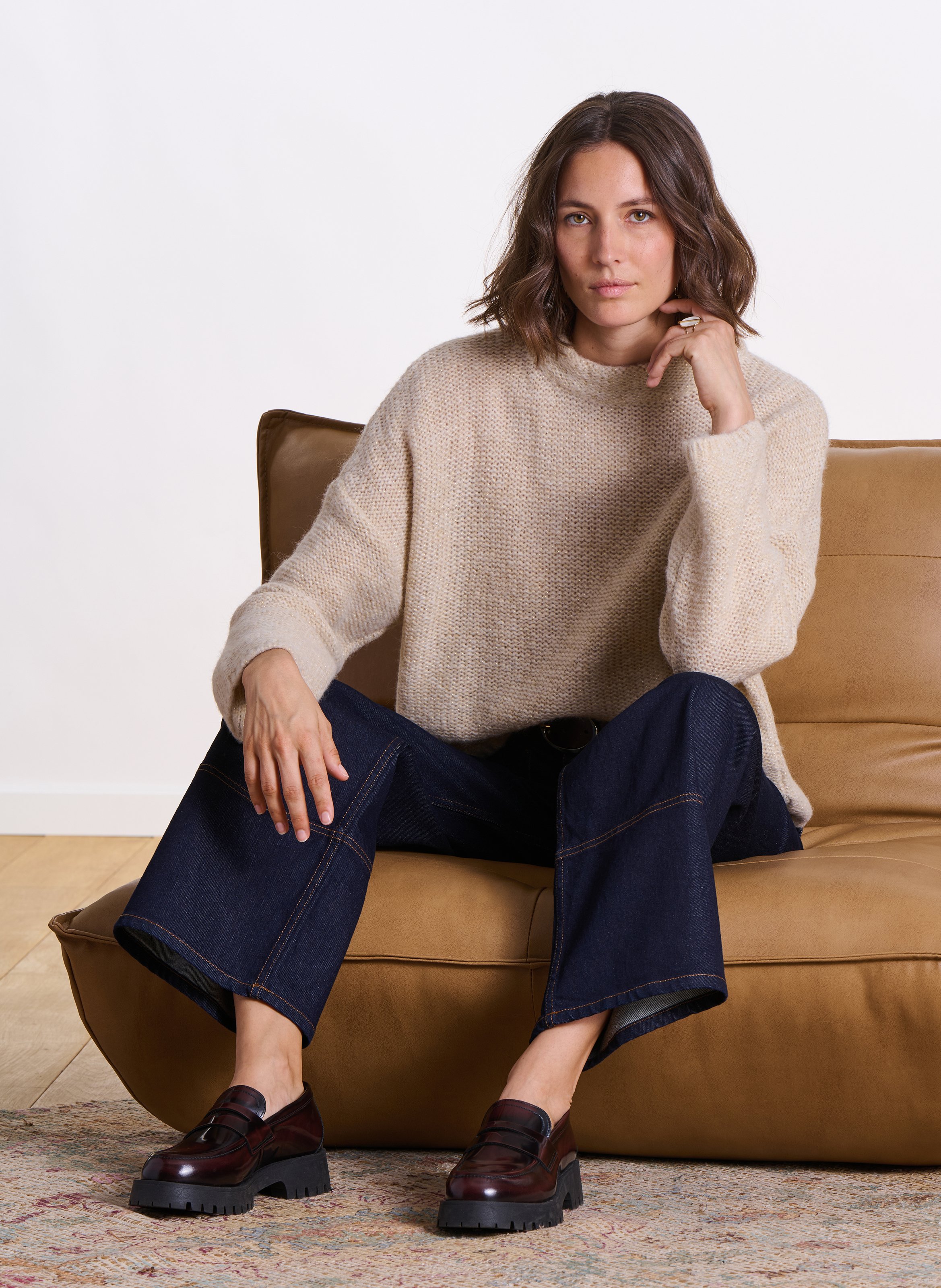 Longstrickjacke aus Wollmix LA FEE MARABOUTEE Weiss