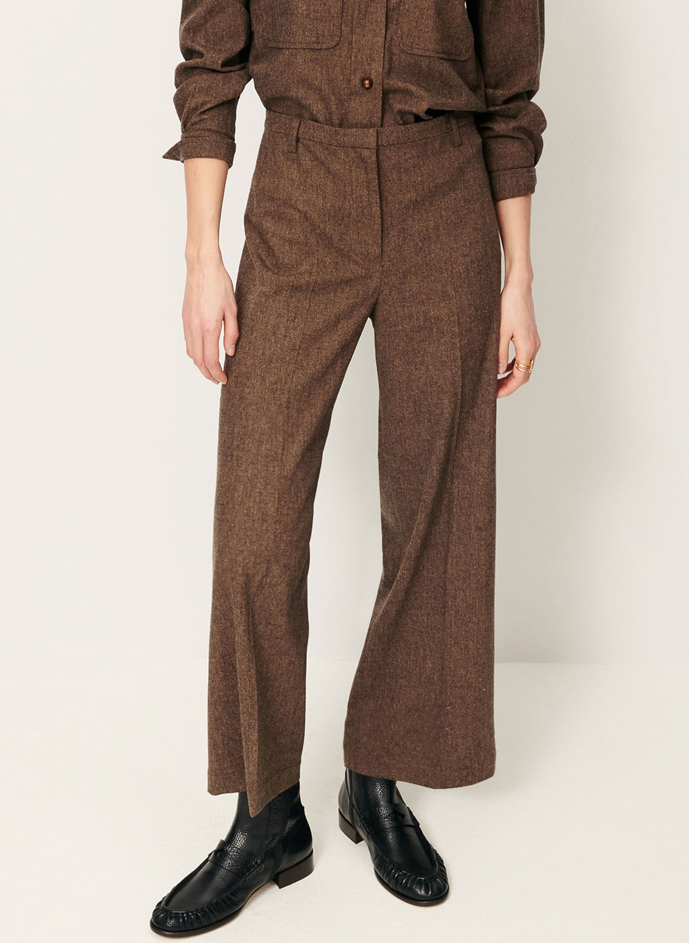 Pantalon large en laine mélangée SESSUN Marron