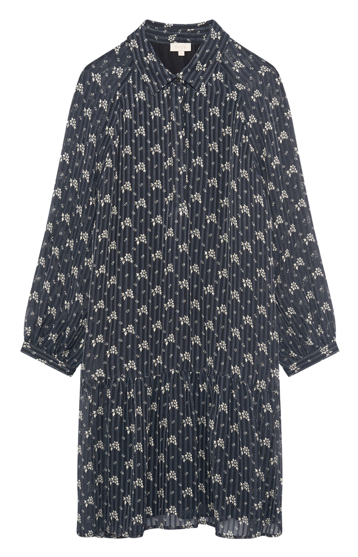 Halflange jurk met klassieke kraag en print PABLO Blauw