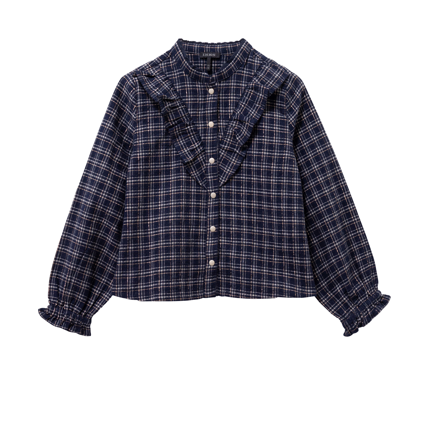 Chemise col rond à carreaux IKKS JUNIOR Bleu