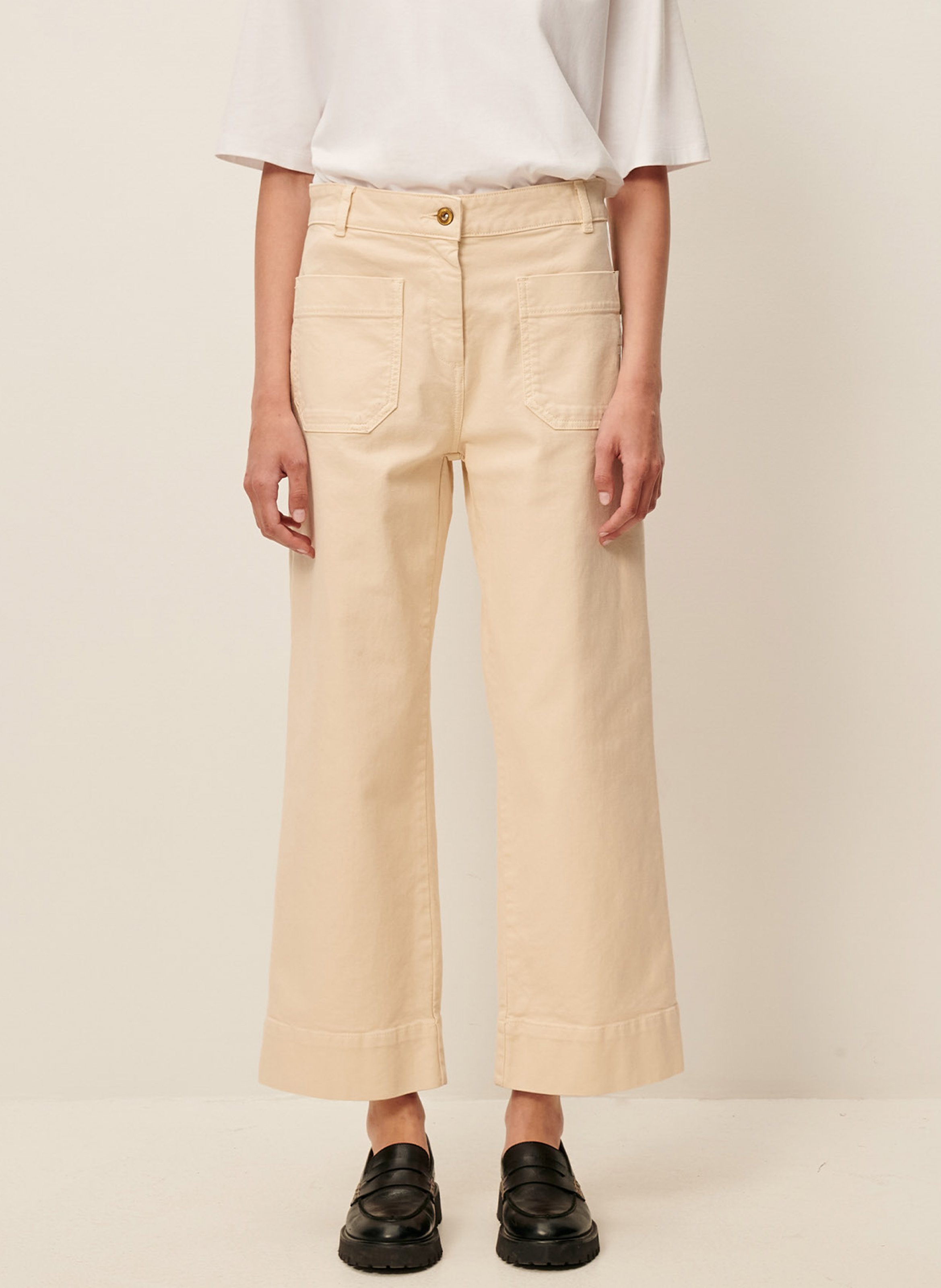Cropped flared cotton jeans SESSUN Beige