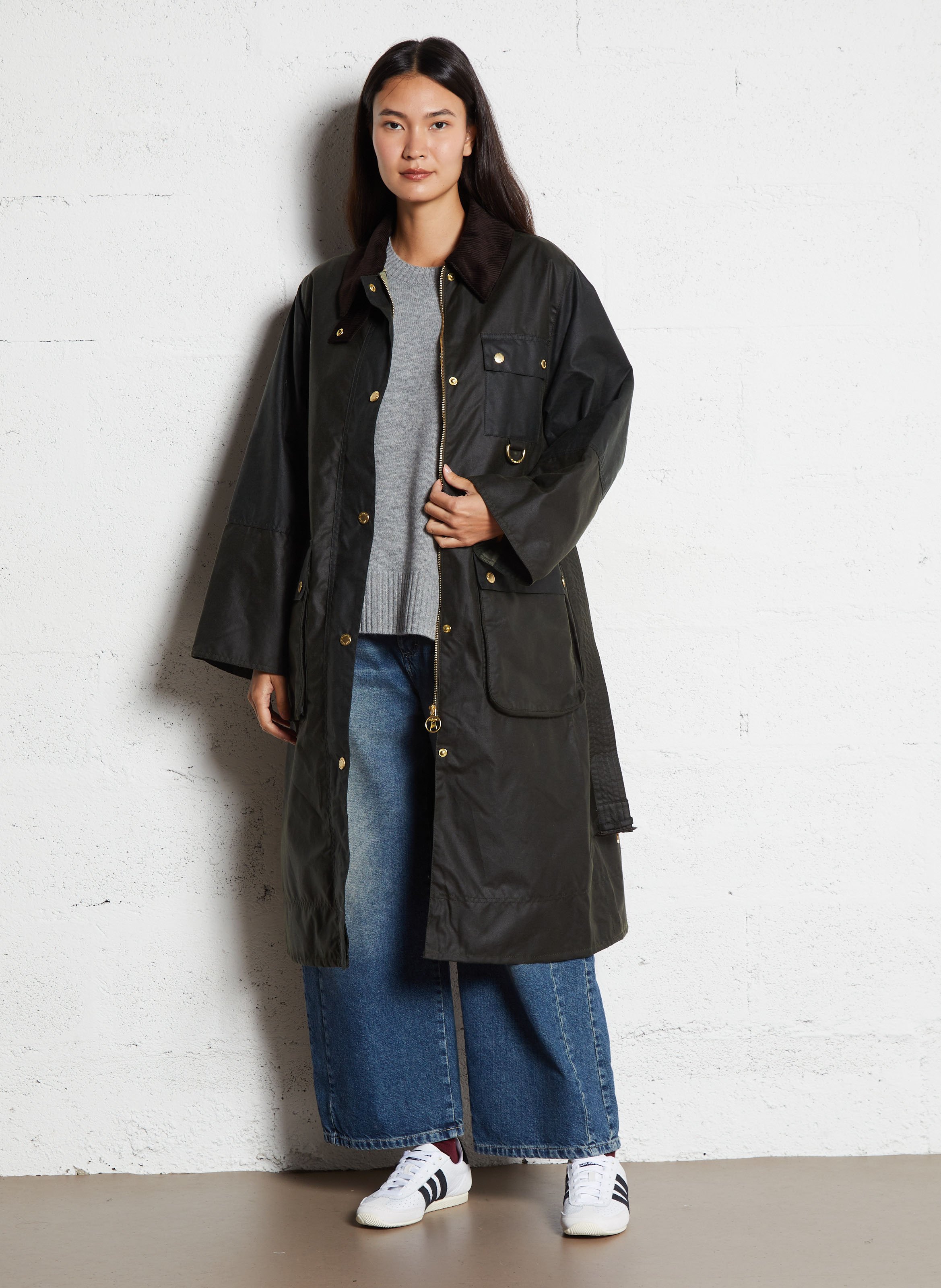 Trench col classique en velours côtelé en coton BARBOUR Kaki