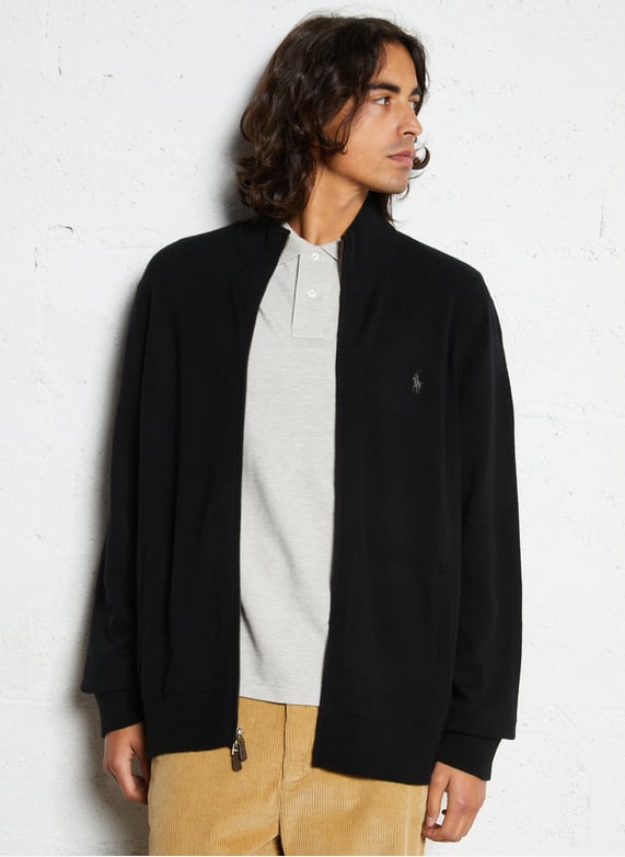 Gilet zippé à broderie logo en laine Noir Polo ralph lauren