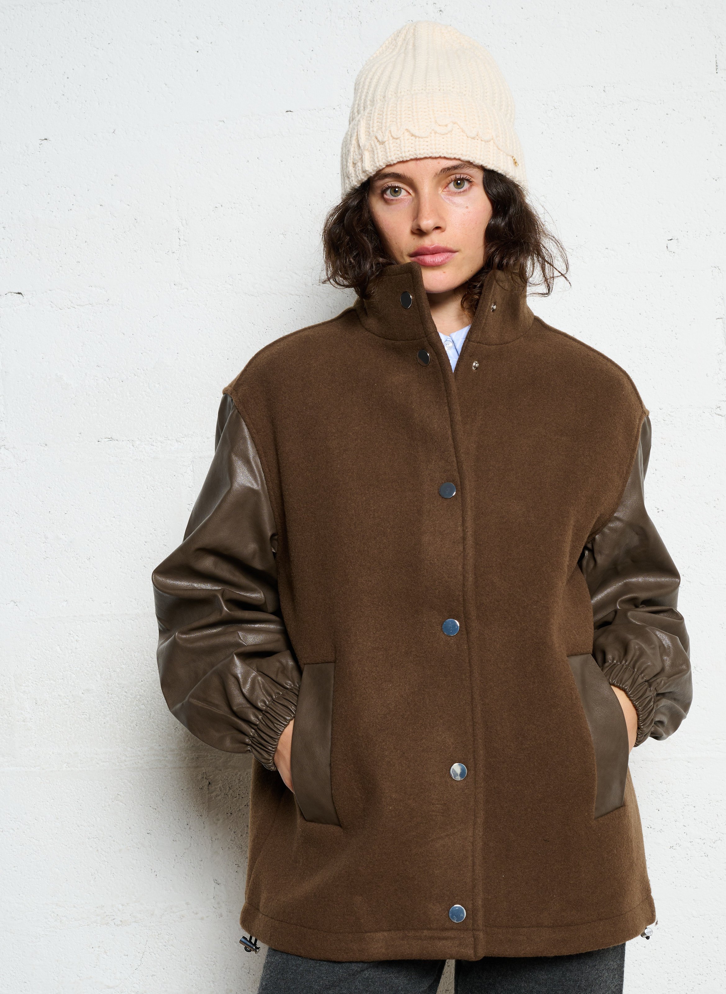 Blouson oversize en laine mélangée BERENICE Marron