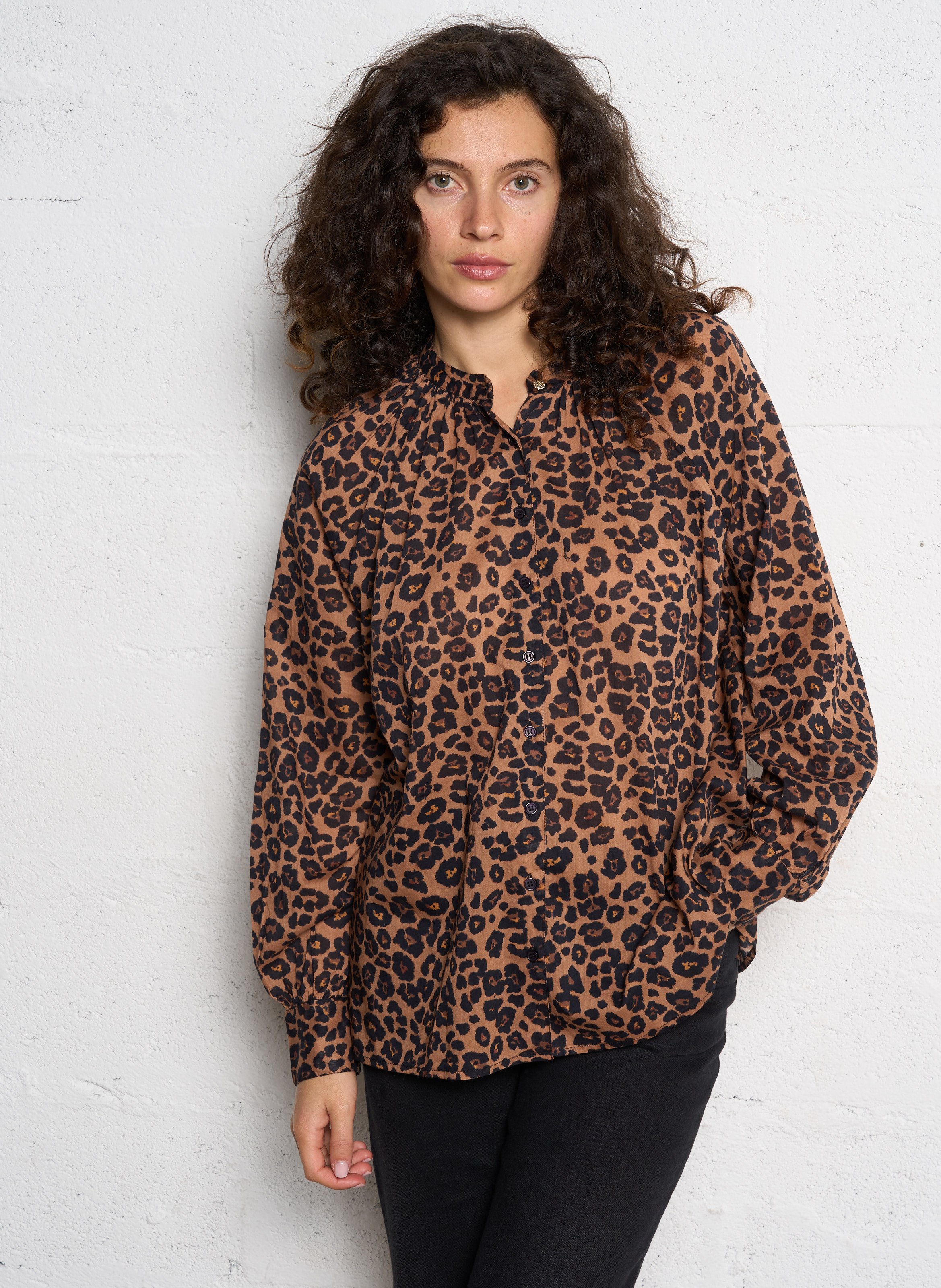 Checked shirt with mandarin collar PETITE MENDIGOTE Brown