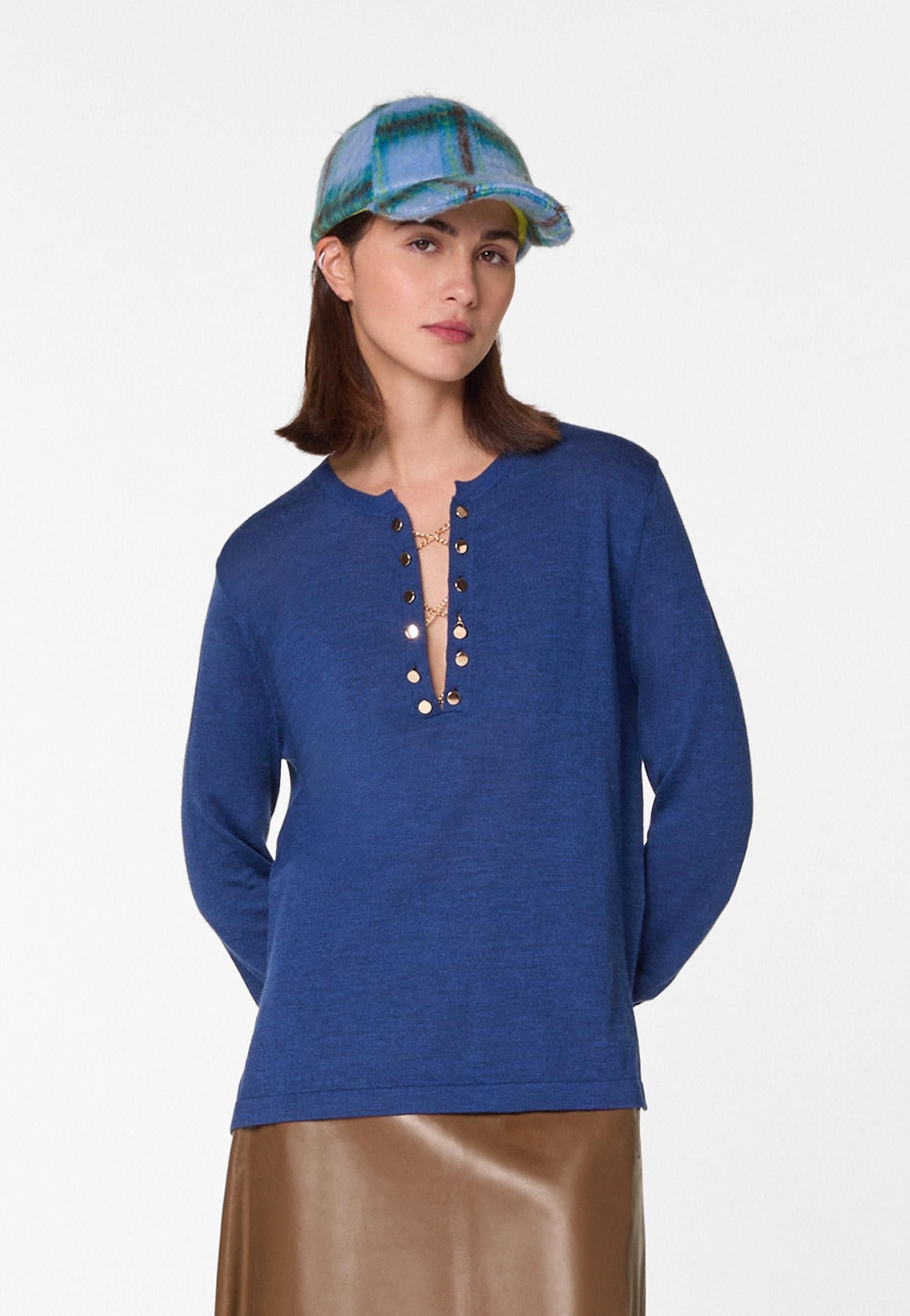 Grandad-collar merino wool sweater RODIER Blue