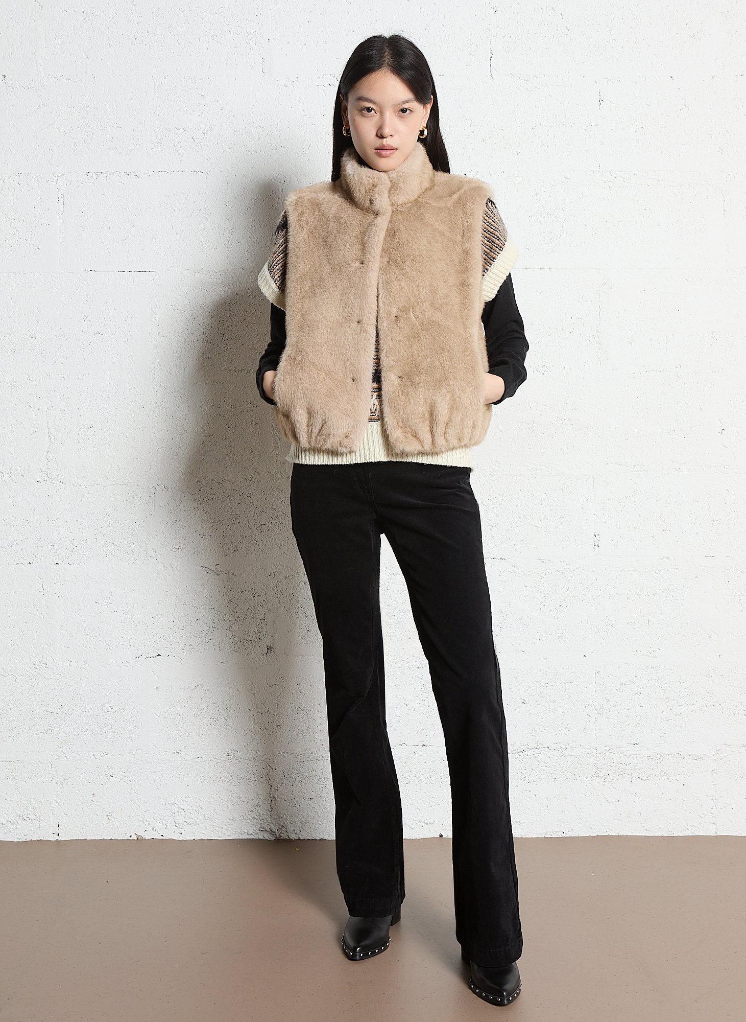 Gilet sans manches effet fourrure MAISON 123 Beige