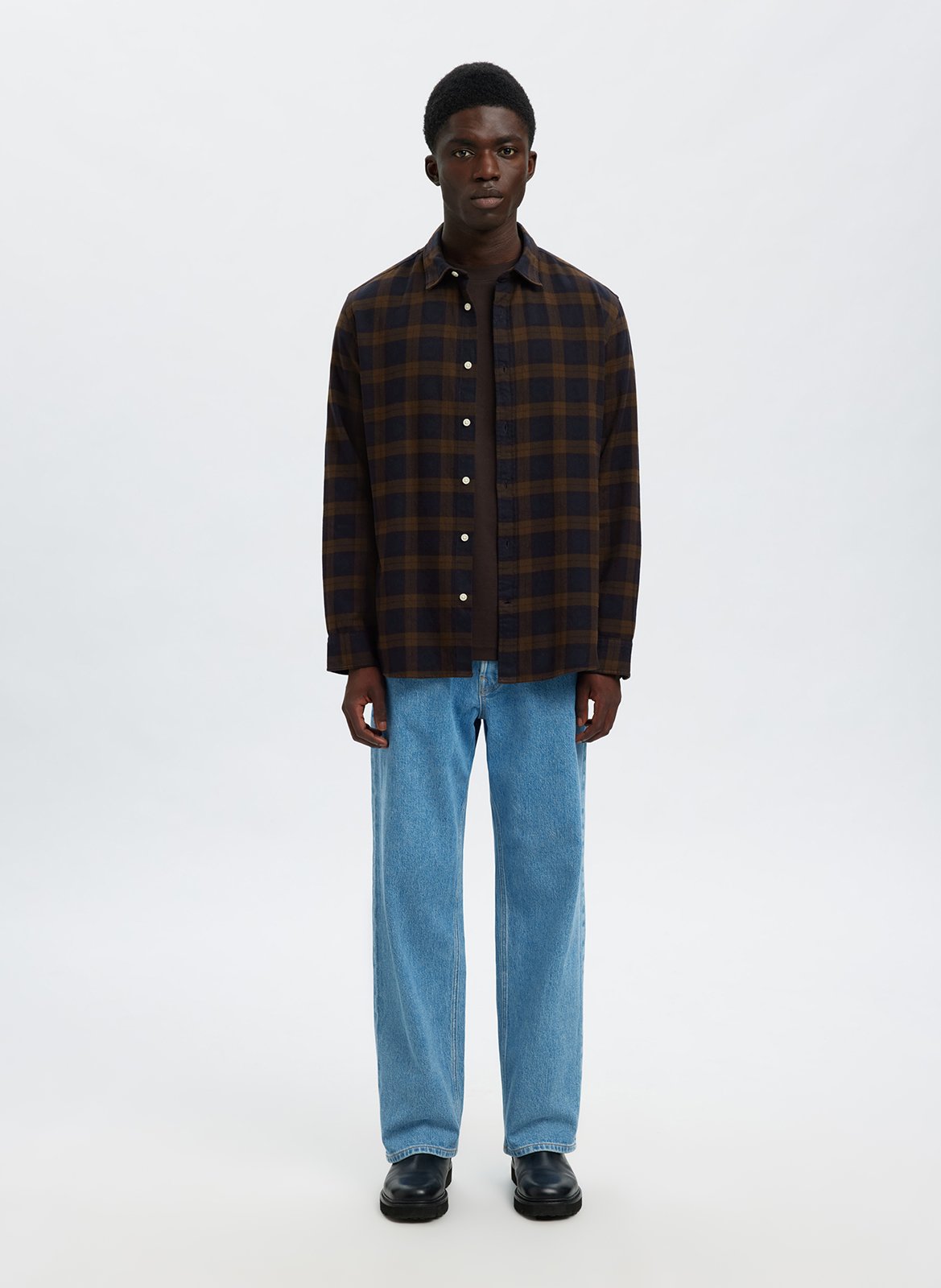 Organic cotton shirt with classic collar SELECTED Brown