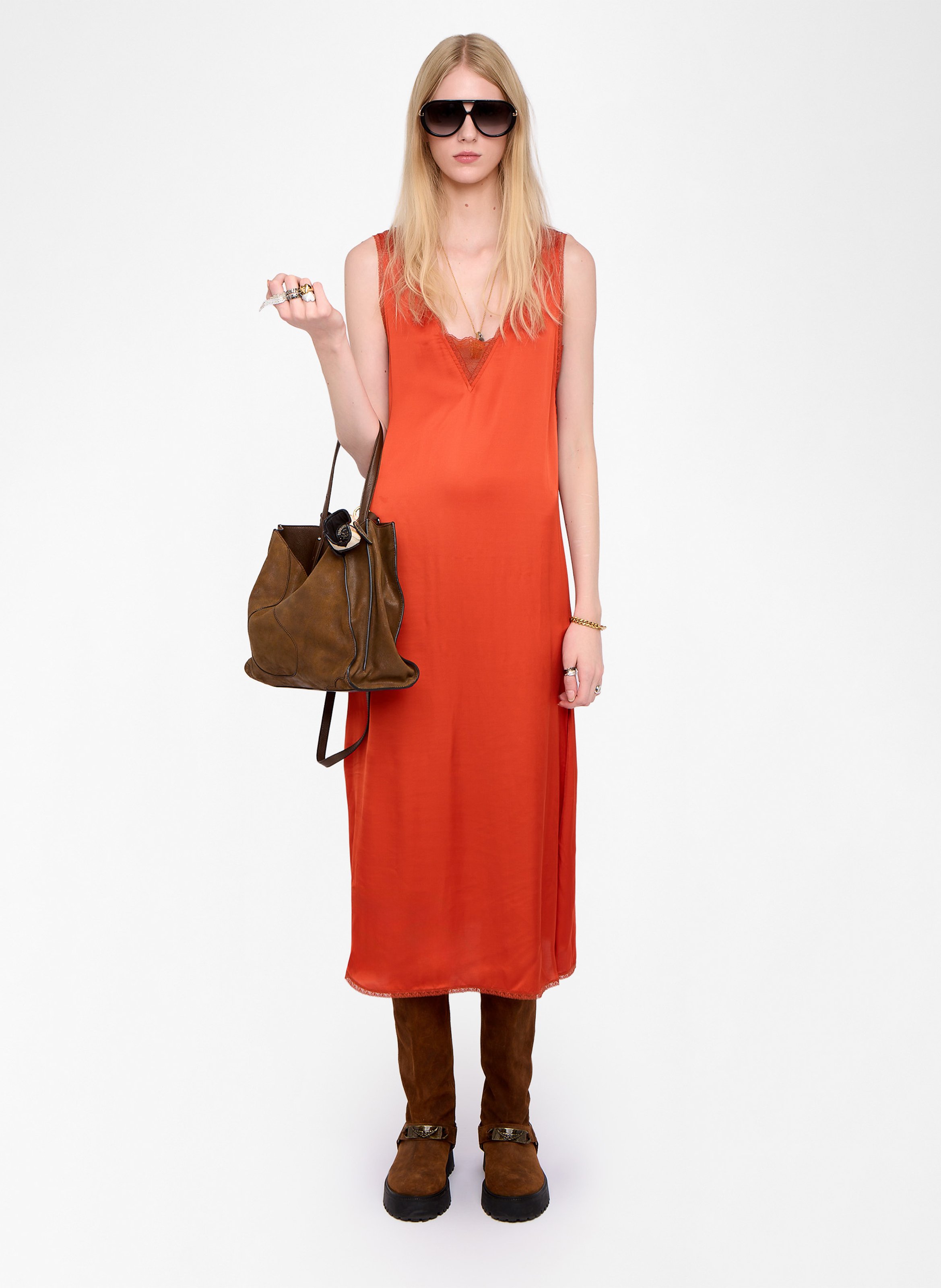 Robe midi fendue à détails dentelle ZADIG&VOLTAIRE Orange