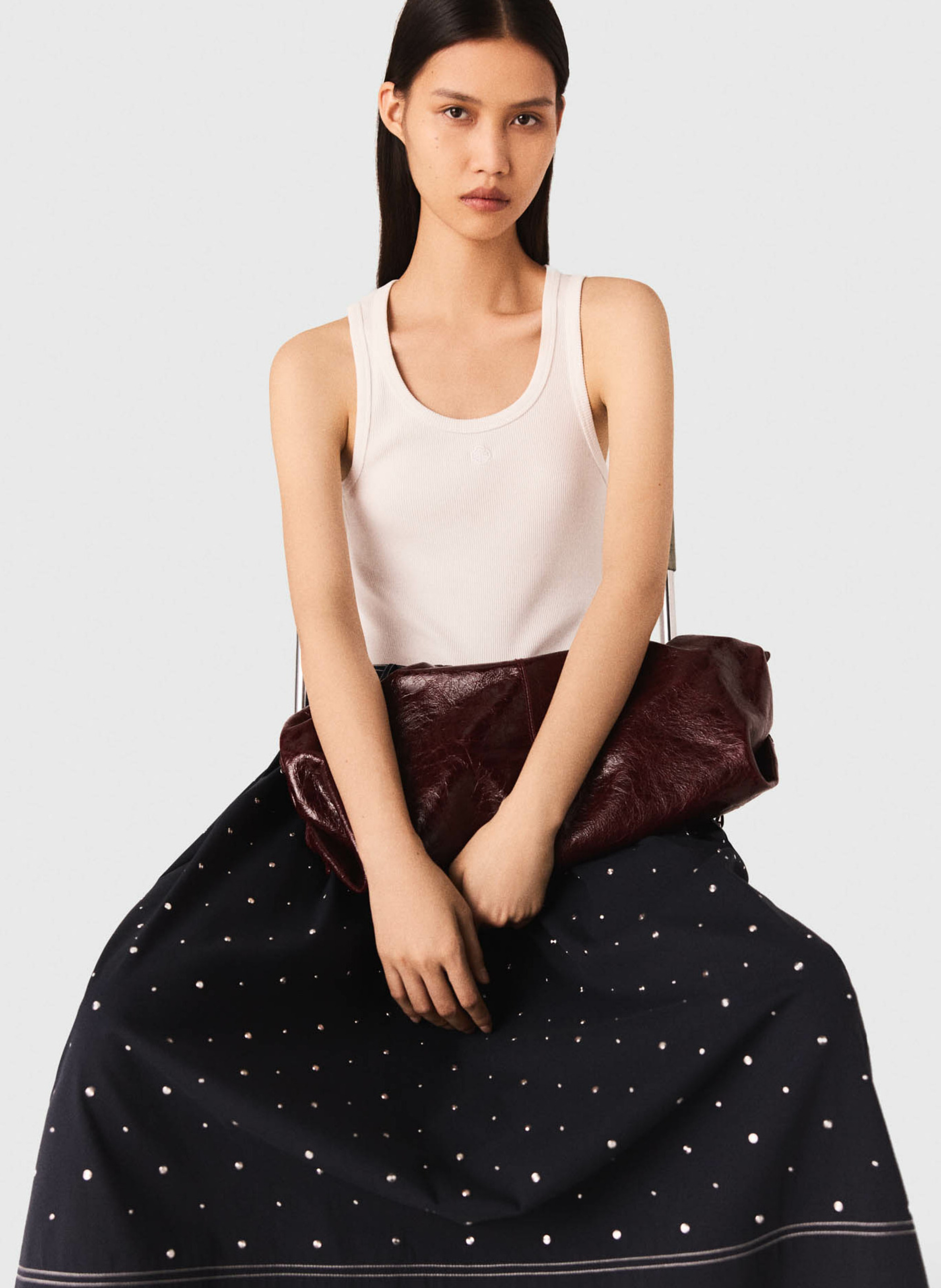 Débardeur droit col rond en coton côtelé Blanc