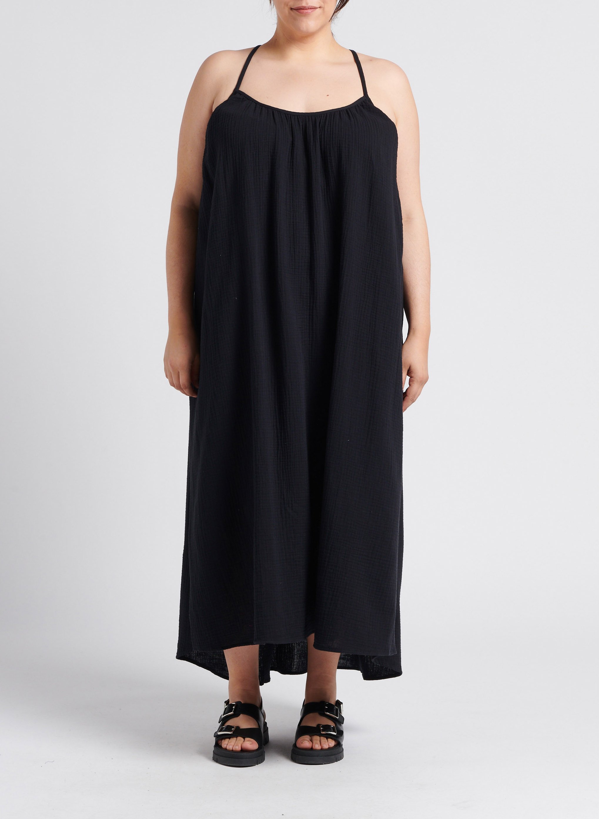 Robe longue col rond en coton  VERO MODA CURVE Noir