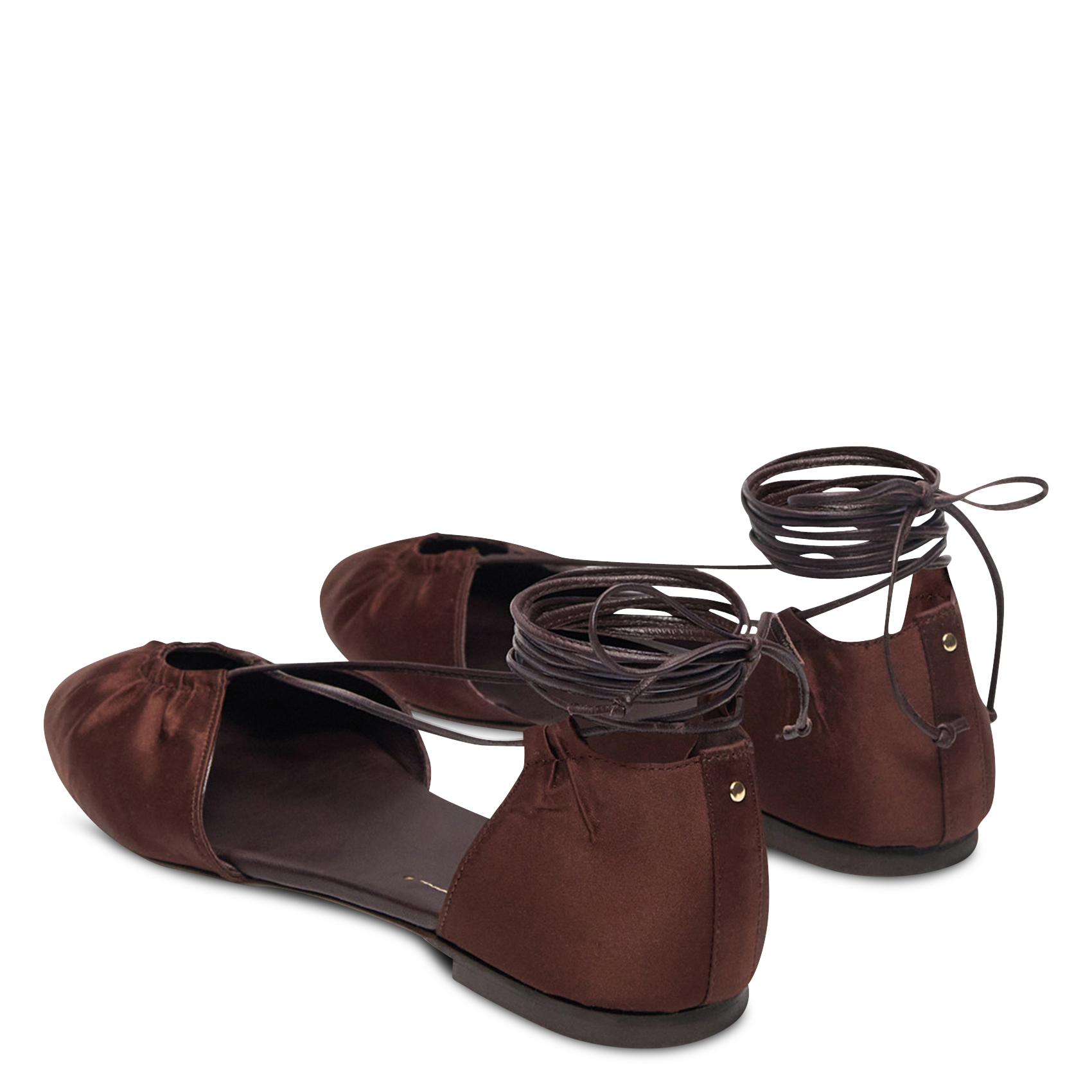 Satin open-toe ballerina flats with ankle straps VANESSA BRUNO Brown