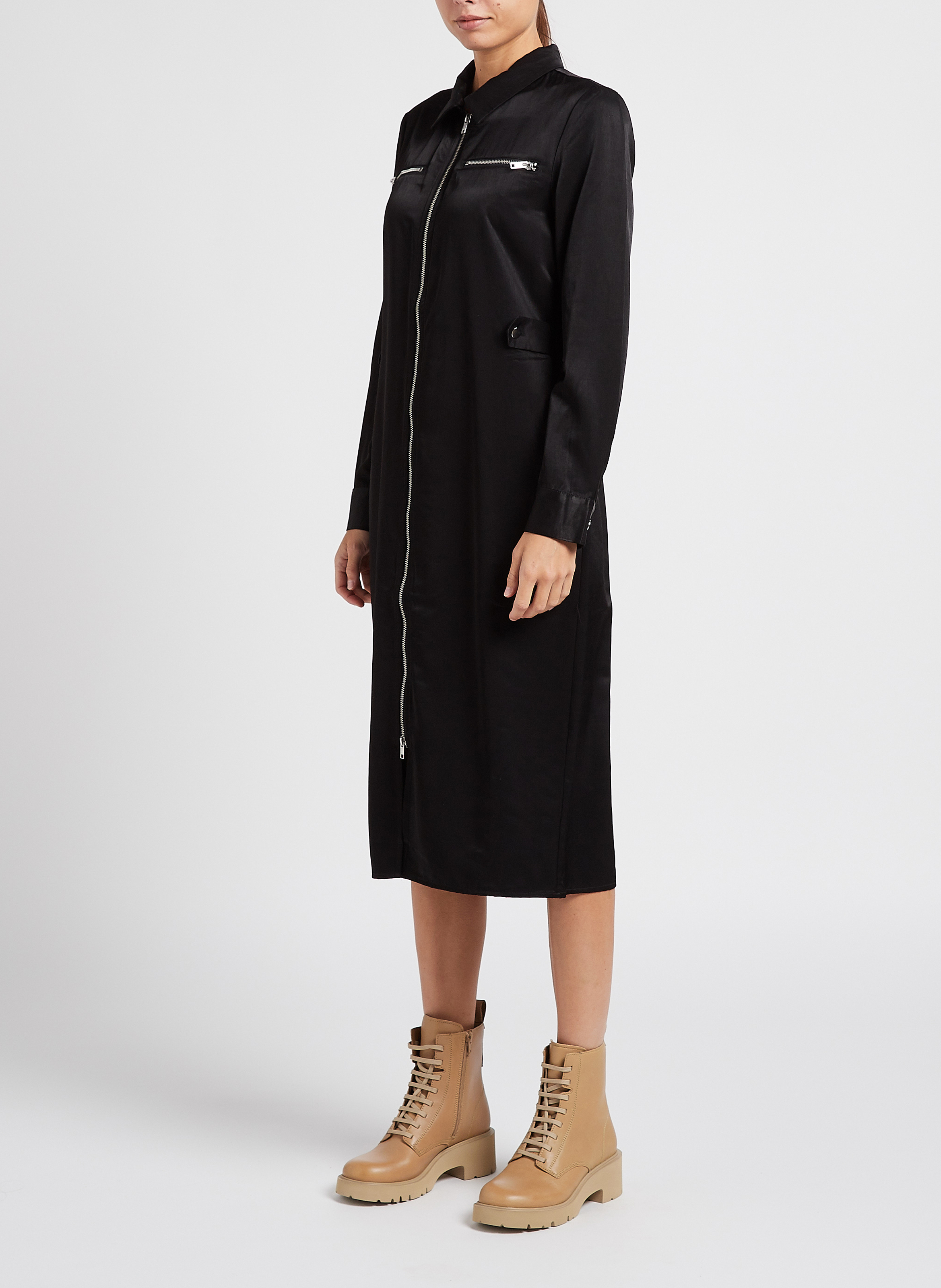 Satiniertes Kleid mit klassischem Kragen VILA Schwarz