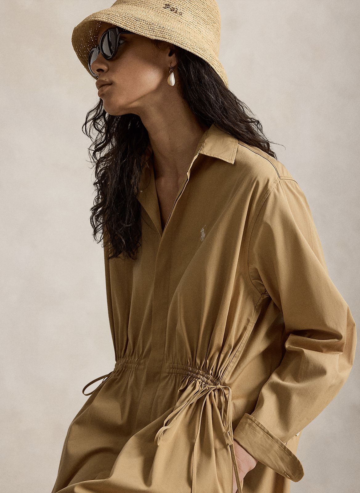 Kurzes Hemdkleid mit Taillierung aus Baumwolle POLO RALPH LAUREN Beige