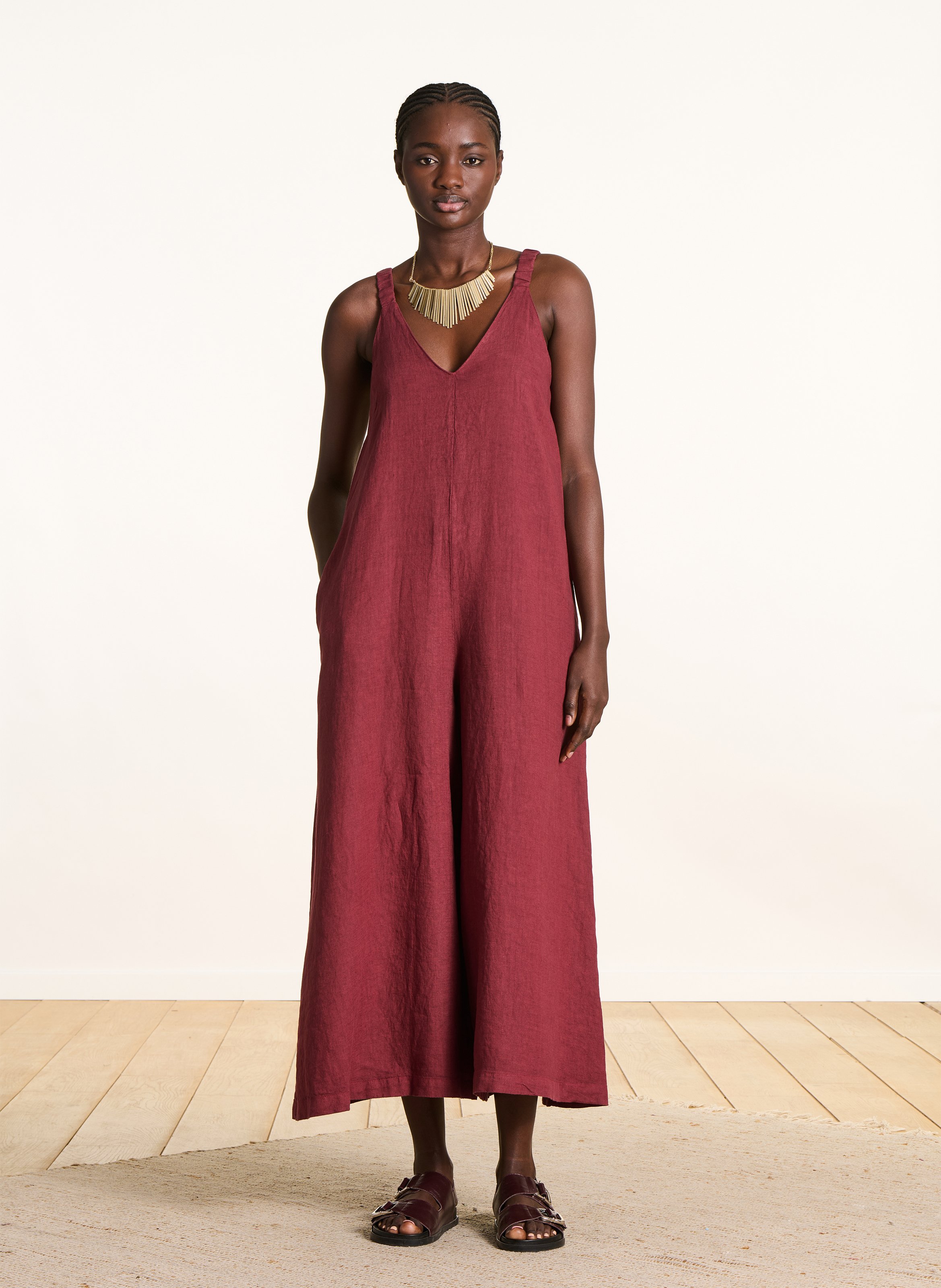Combinaison pantalon unie en lin LA FEE MARABOUTEE