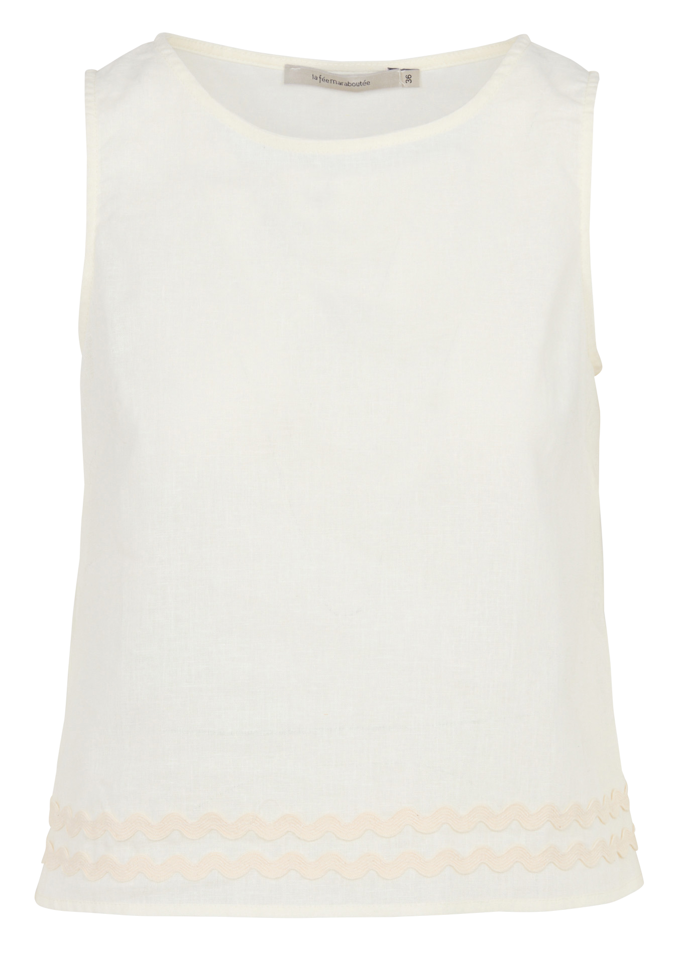 Top col rond en coton et en lin mélangés LA FEE MARABOUTEE Blanc